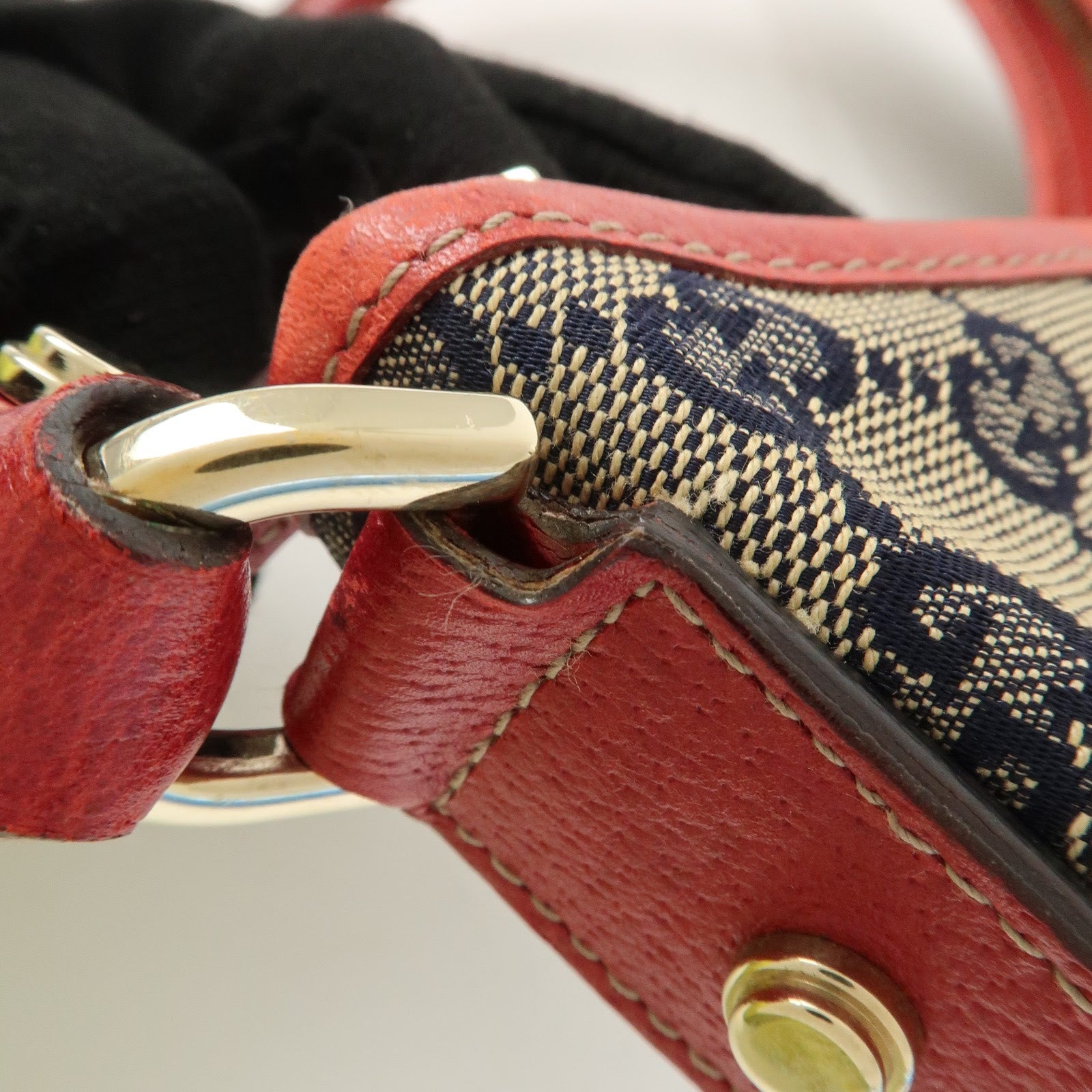 GUCCI Abbey GG Canvas Leather Shoulder Bag Hand Bag Beige Red 130738 Used