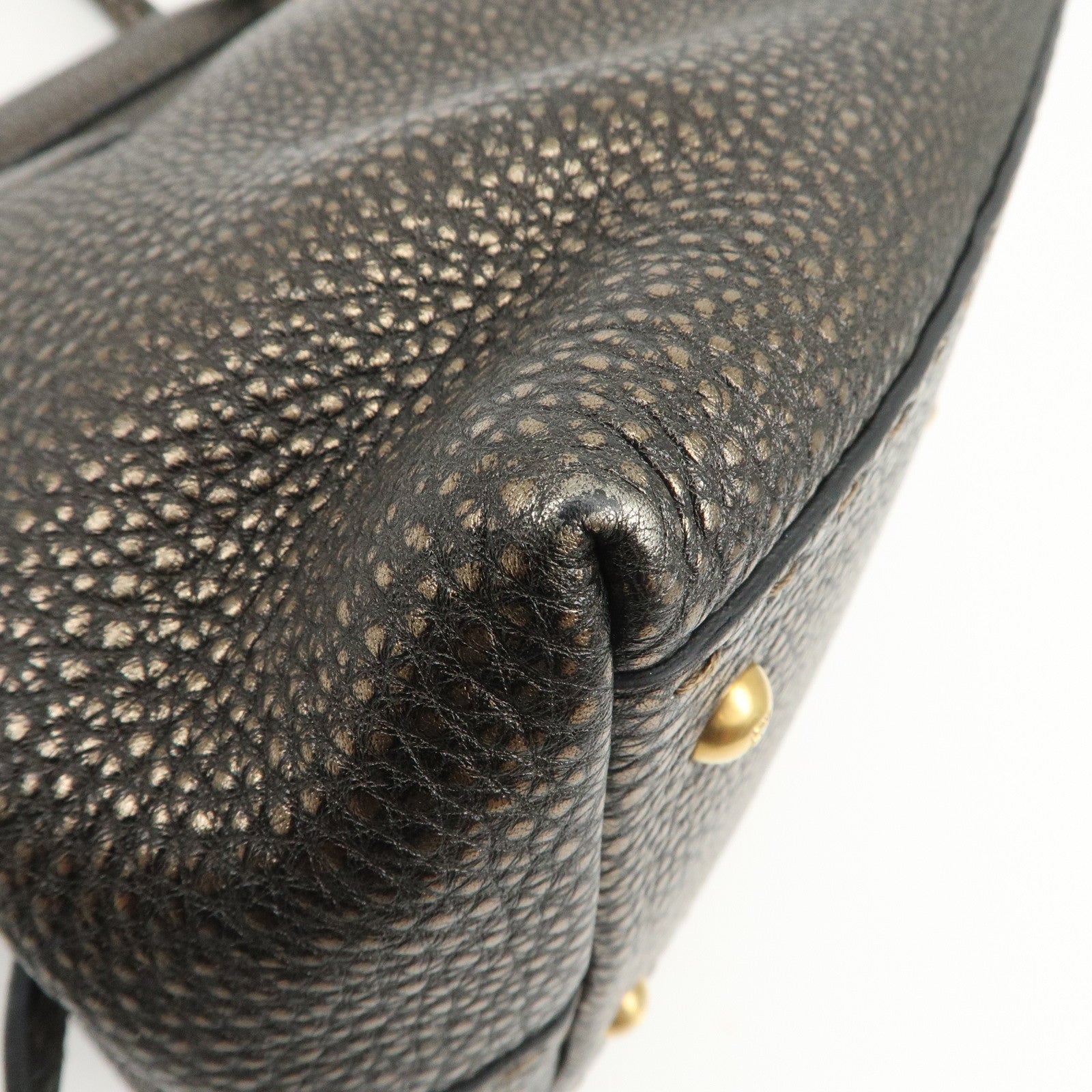 FENDI Selleria Leather Boston Bag Hand Bag Metallic Black 8BN127