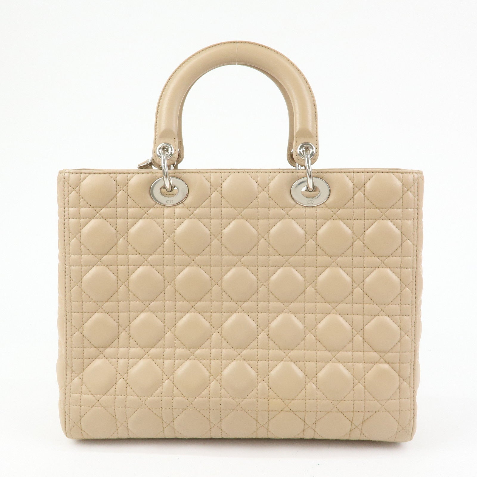 Christian Dior Cannage Lady Dior Leather 2Way Bag Hand Bag Beige