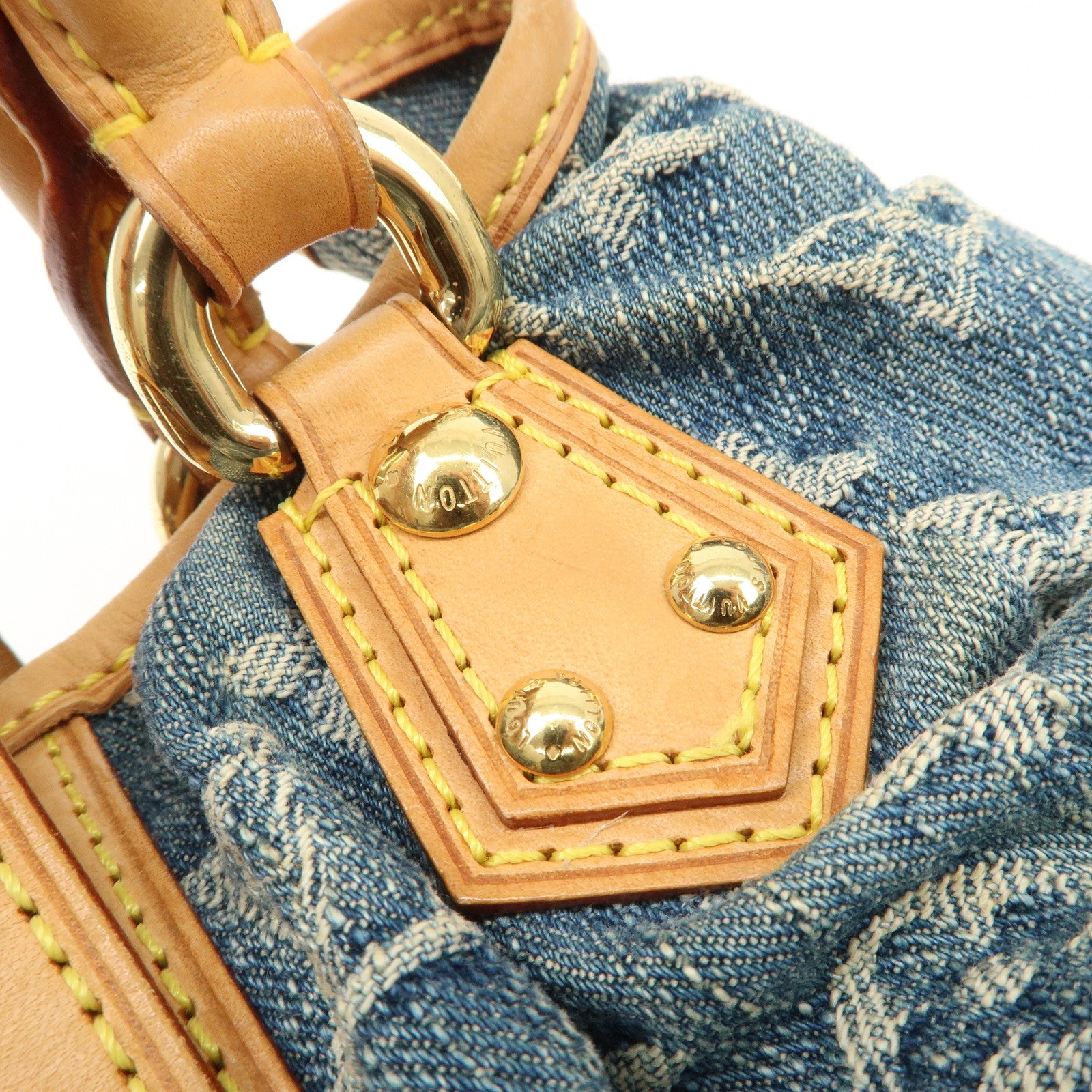 Louis Vuitton Monogram Denim Pleaty Hand Bag Blue M95020 Used