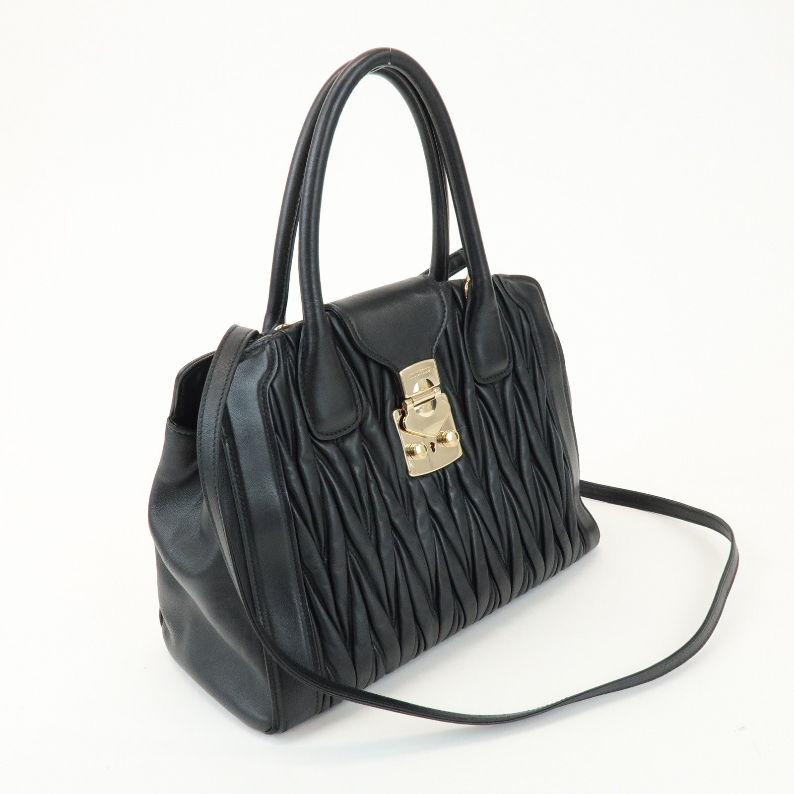 MIU MIU Matelasse Leather 2Way Bag Hand Shoulder Bag Black 5BA125