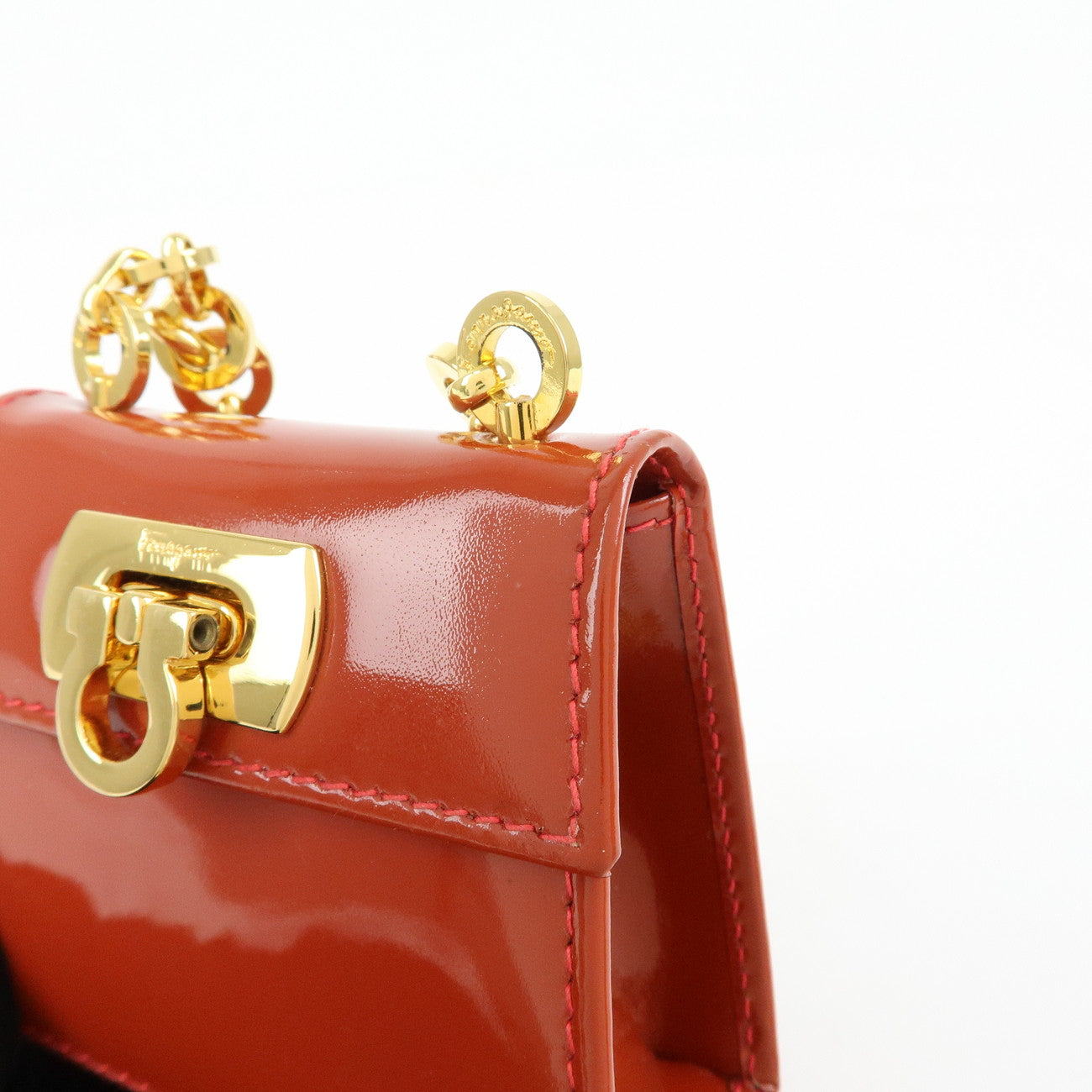 Ferragamo Gancini Patent Leather Chain Shoulder Crossbody Bag Red