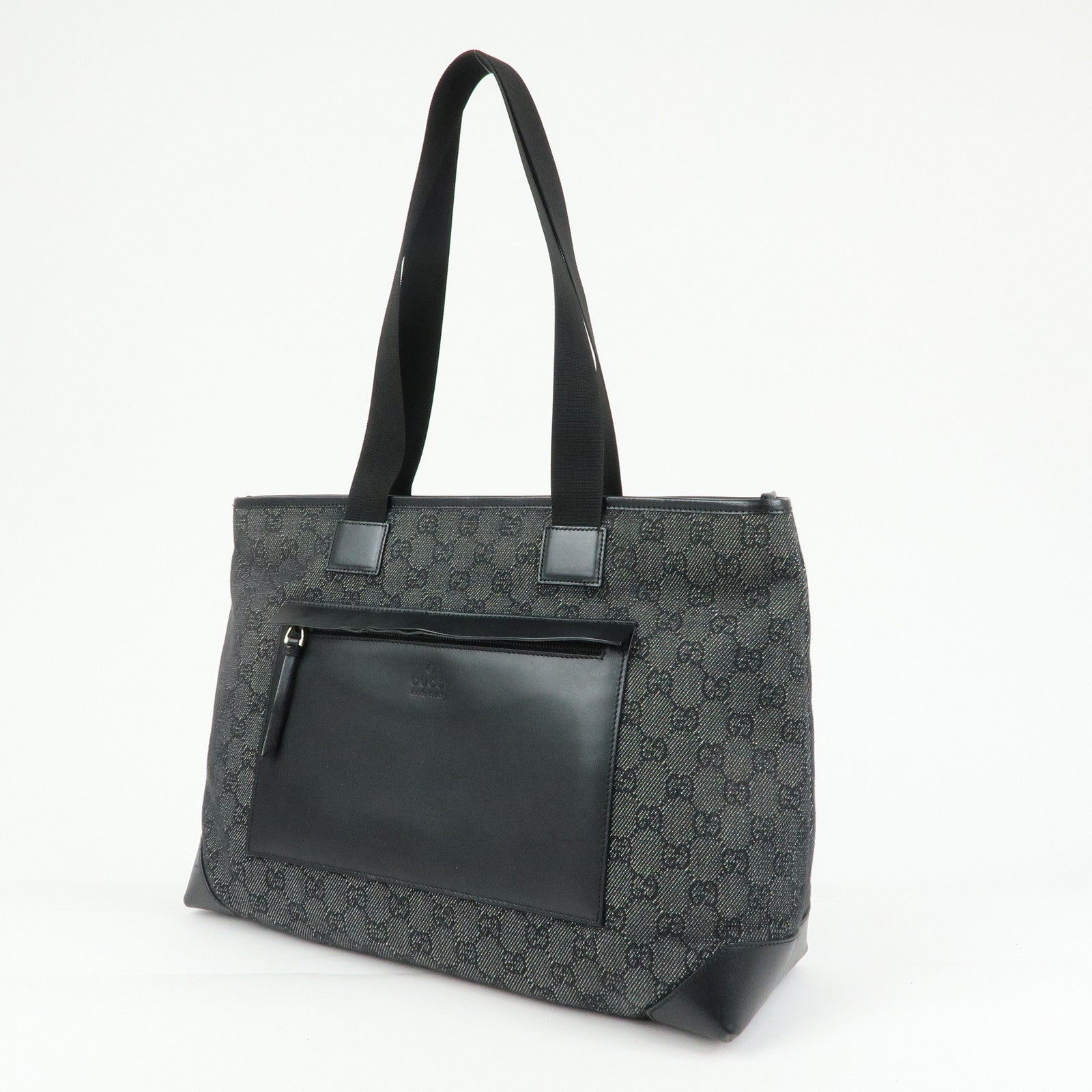 GUCCI GG Denim Leather Tote Bag Shoulder Bag Black 34339