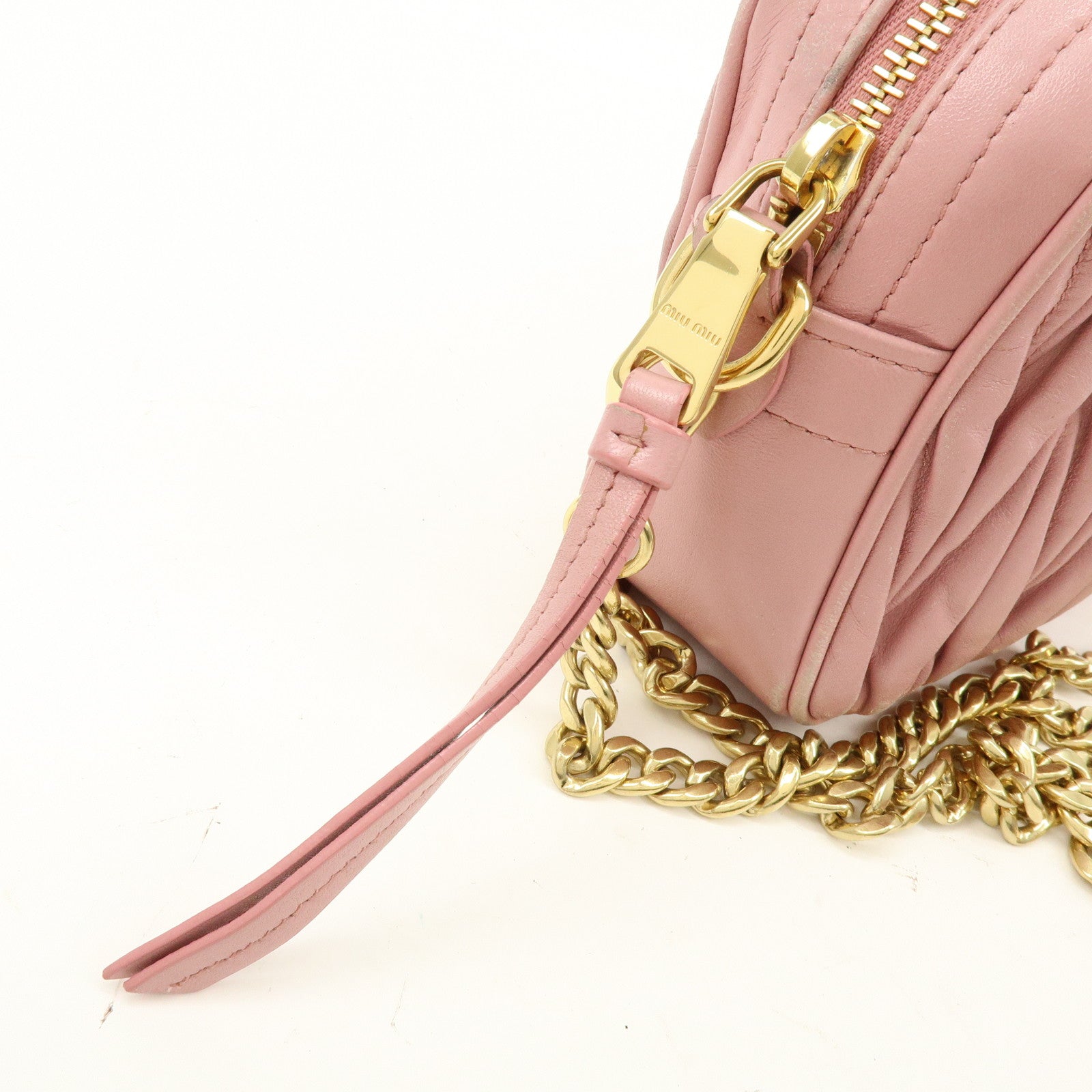 MIU MIU Matelasse Leather Chain Shoulder Bag Pink