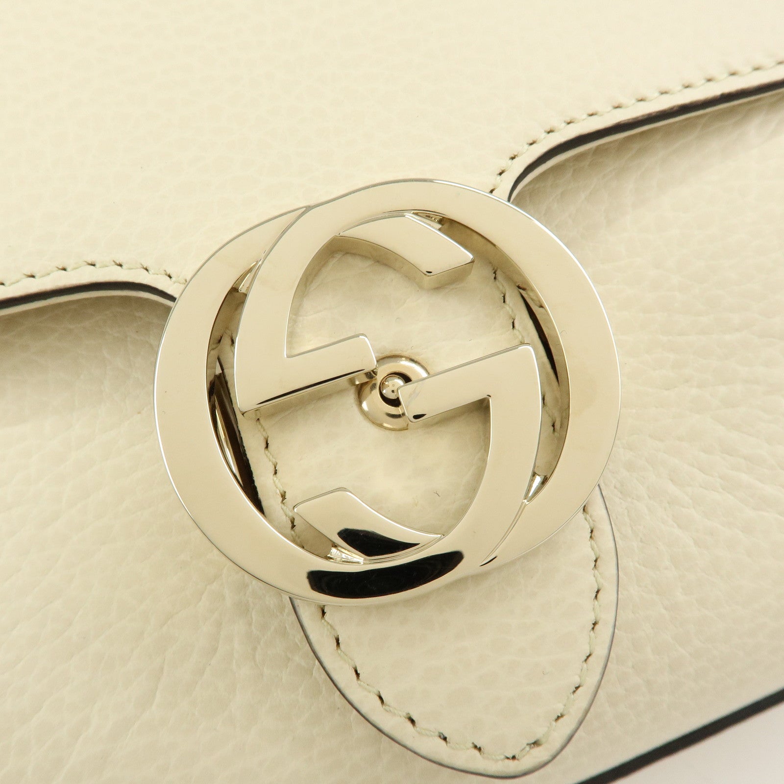 GUCCI Interlocking G Leather Chain Shoulder Bag Ivory 607720