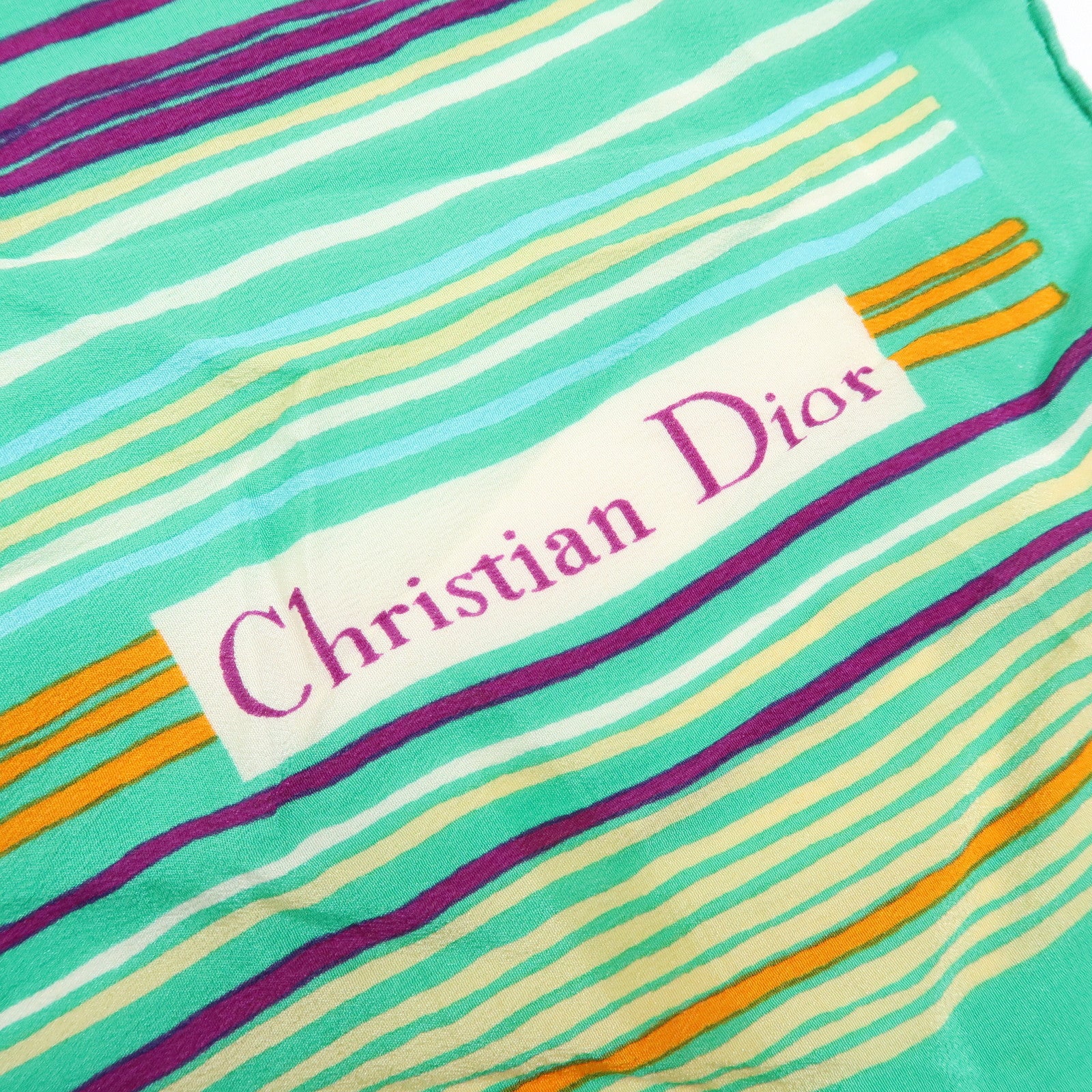 Christian Dior Silk 100% Scarf Stripe Print Green Beige