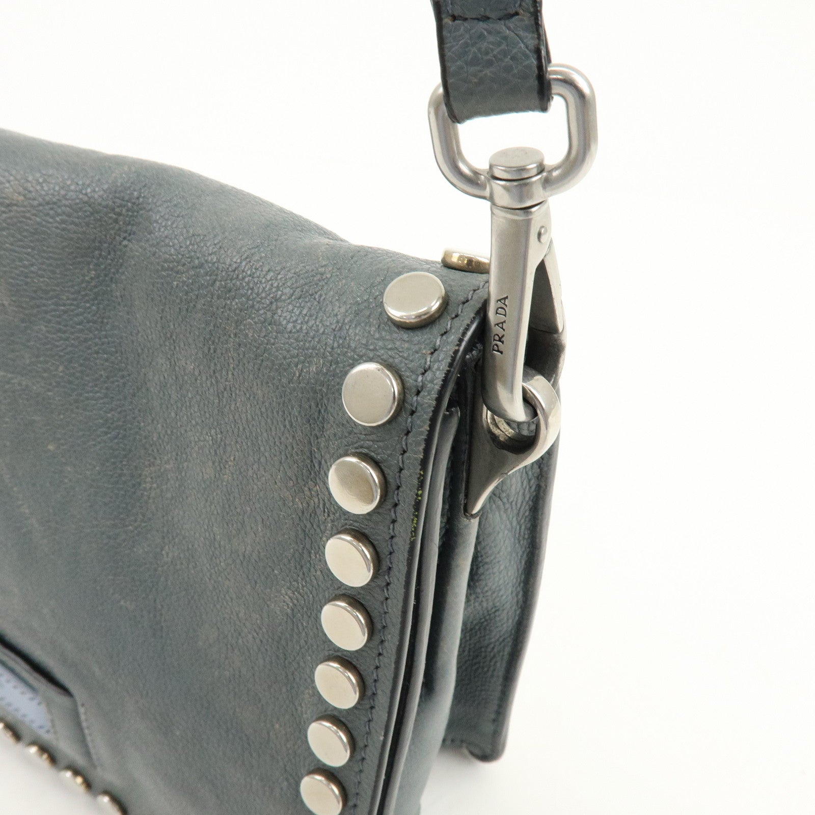 PRADA Etiquette Leather 2Way Bag Shoulder Bag Clutch Bag Gray