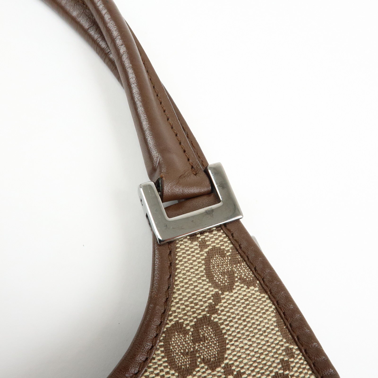 GUCCI Jackie GG Canvas Leather Hand Bag Brown 002.1068