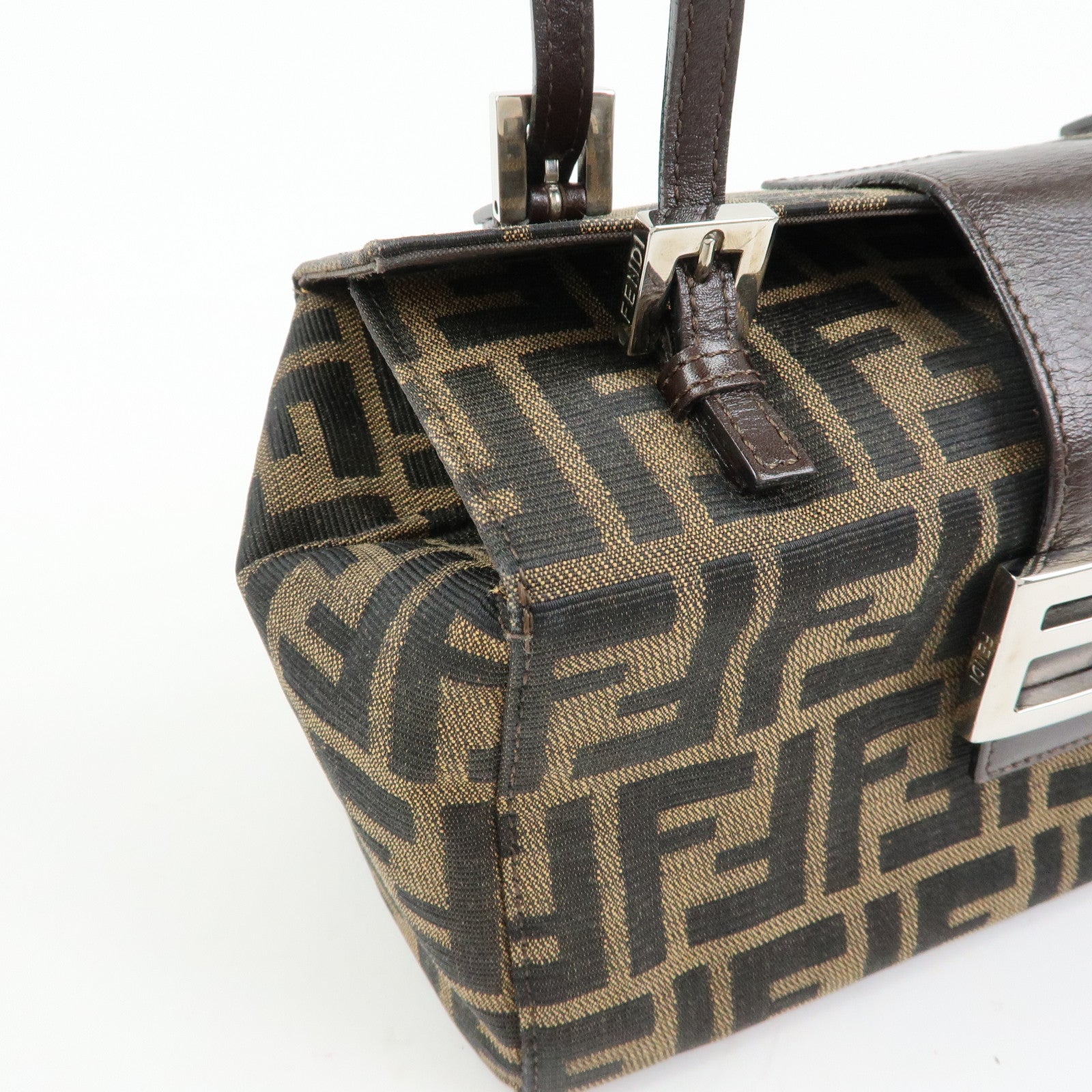 FENDI ZUCCA Canvas Leather Hand Bag Shoulder Bag Brown