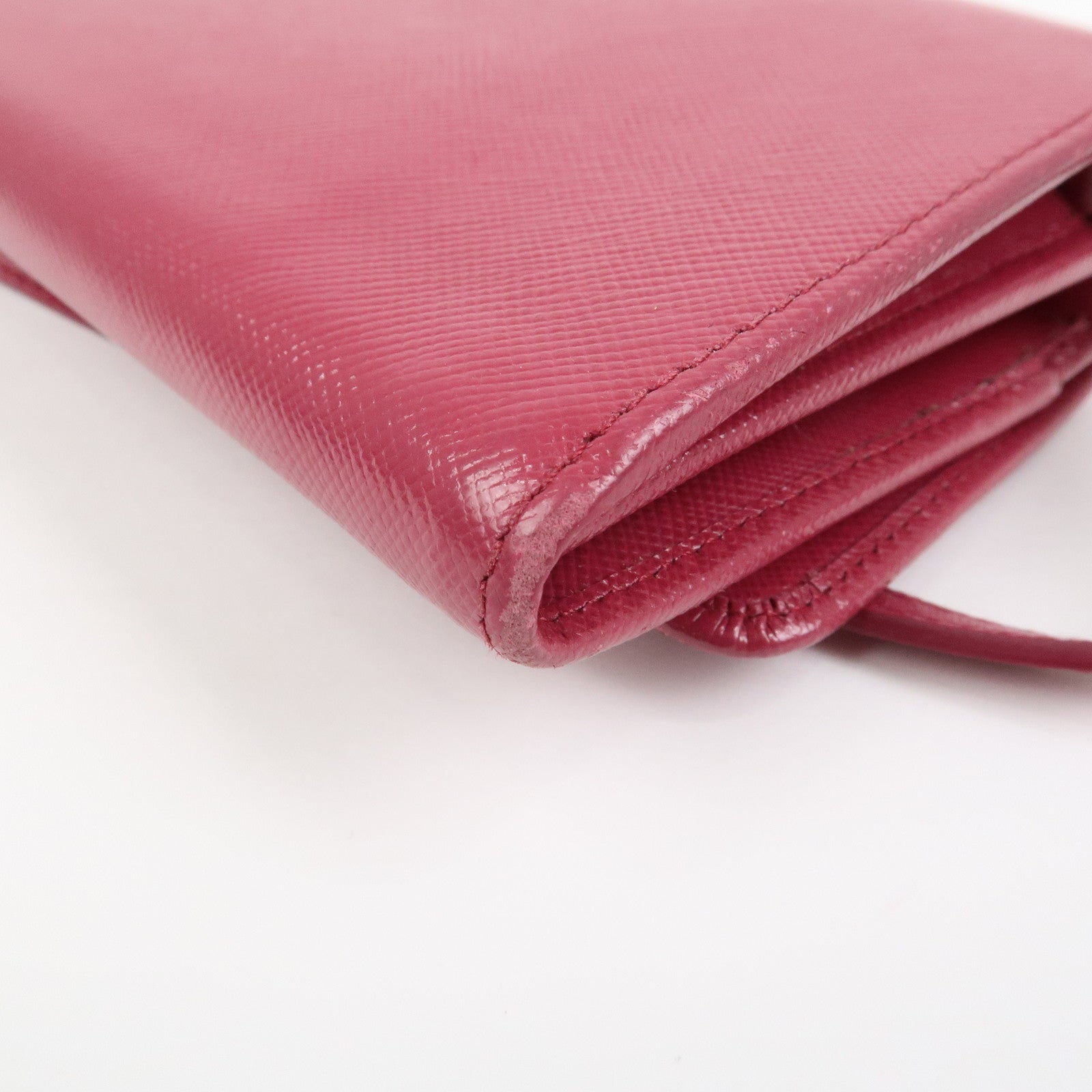 PRADA Logo Saffiano Leather Shoulder Long Wallet Pink 1M1437