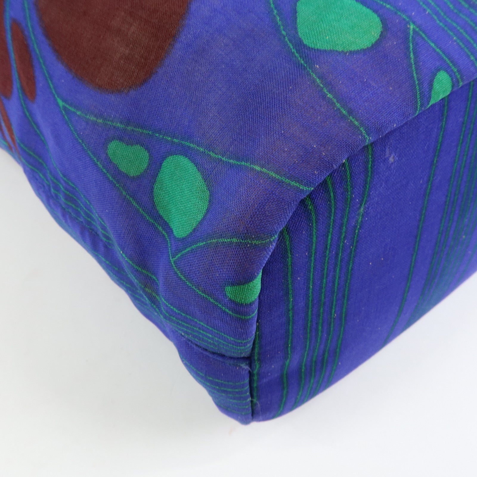 PRADA Triangle Logo Linen Leather 2Way Bag Flower Motif Blue BR4696