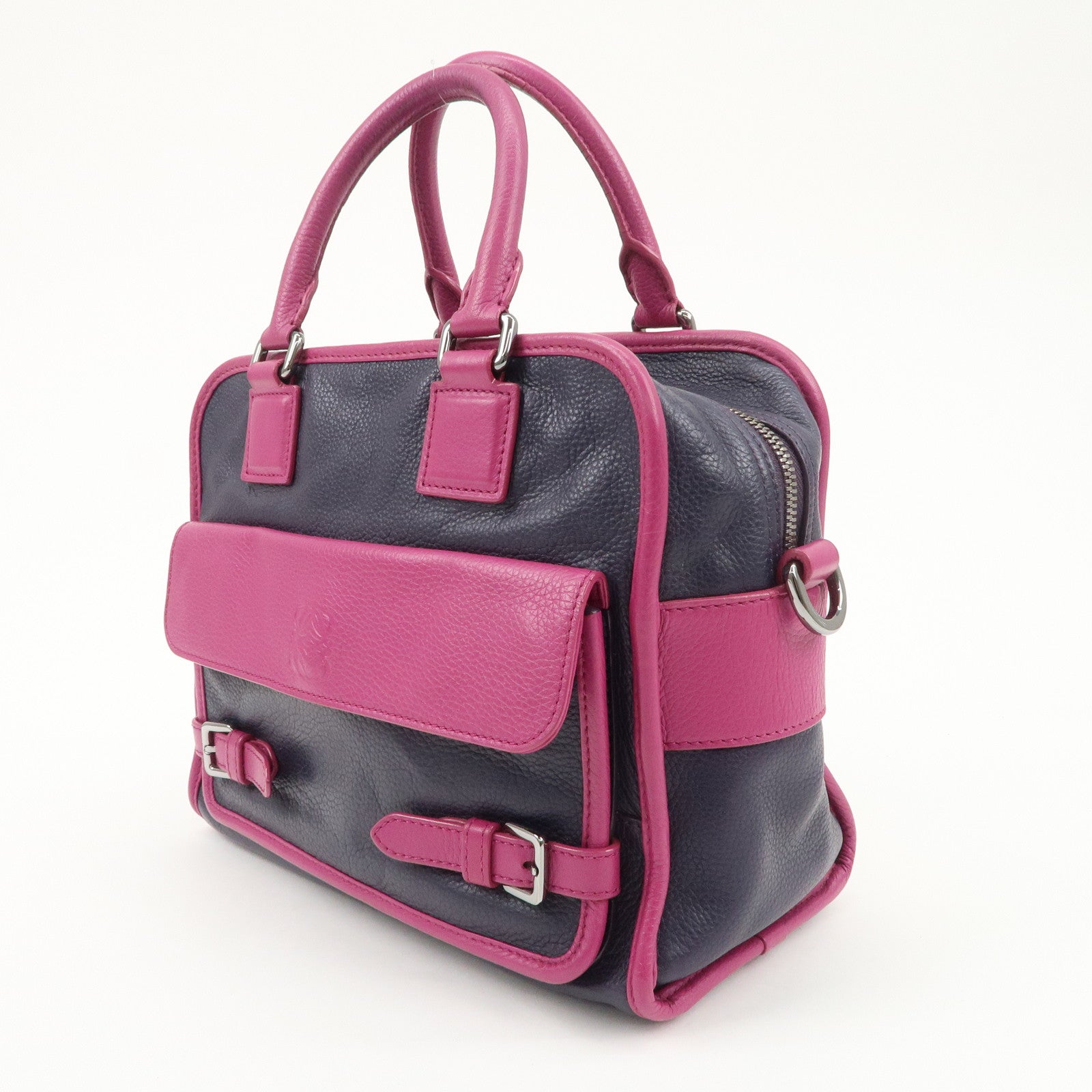 LOEWE Cruz Leather 2Way Hand Bag Navy Purple Used