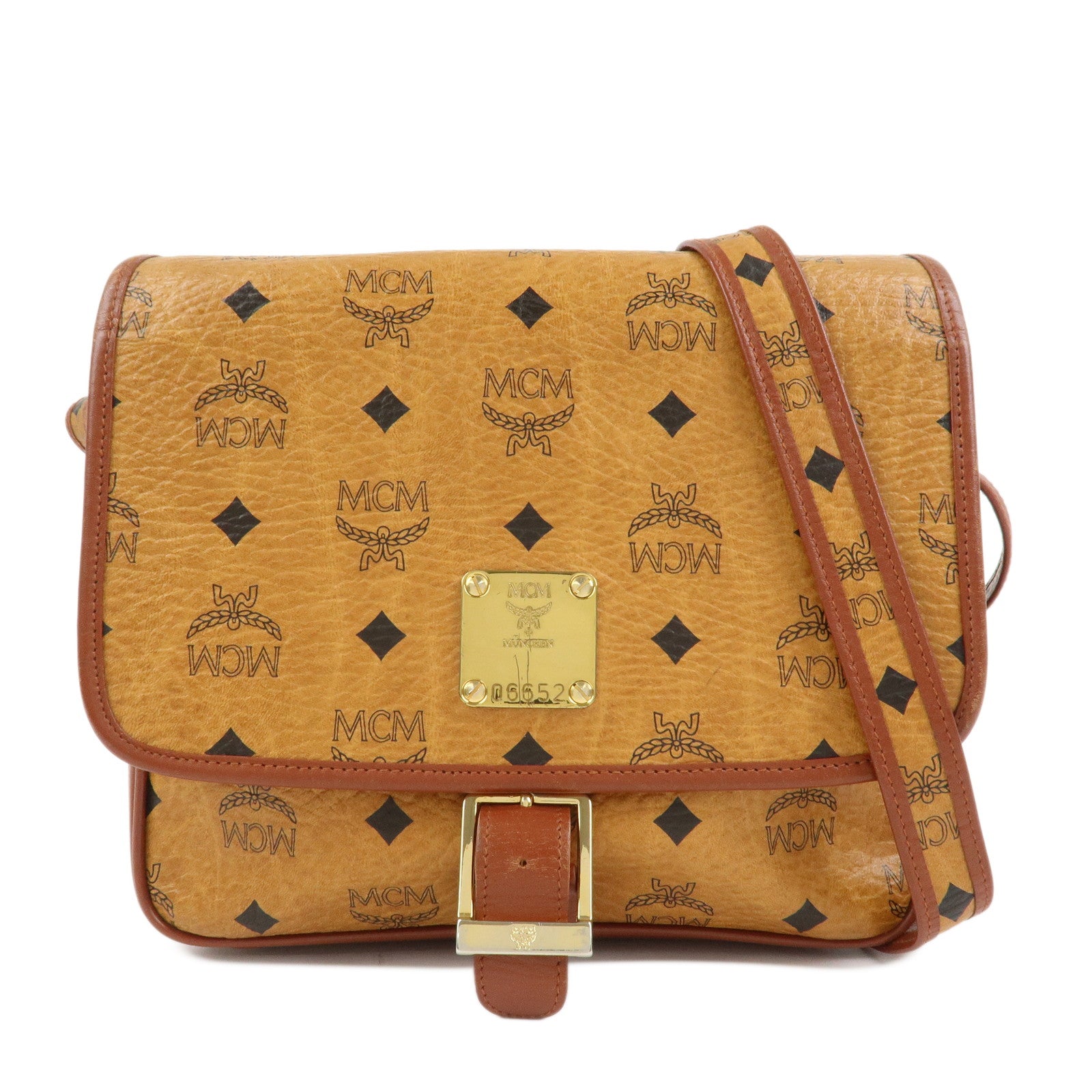 MCM Visetos Leather Shoulder Bag Crossbody Bag Brown