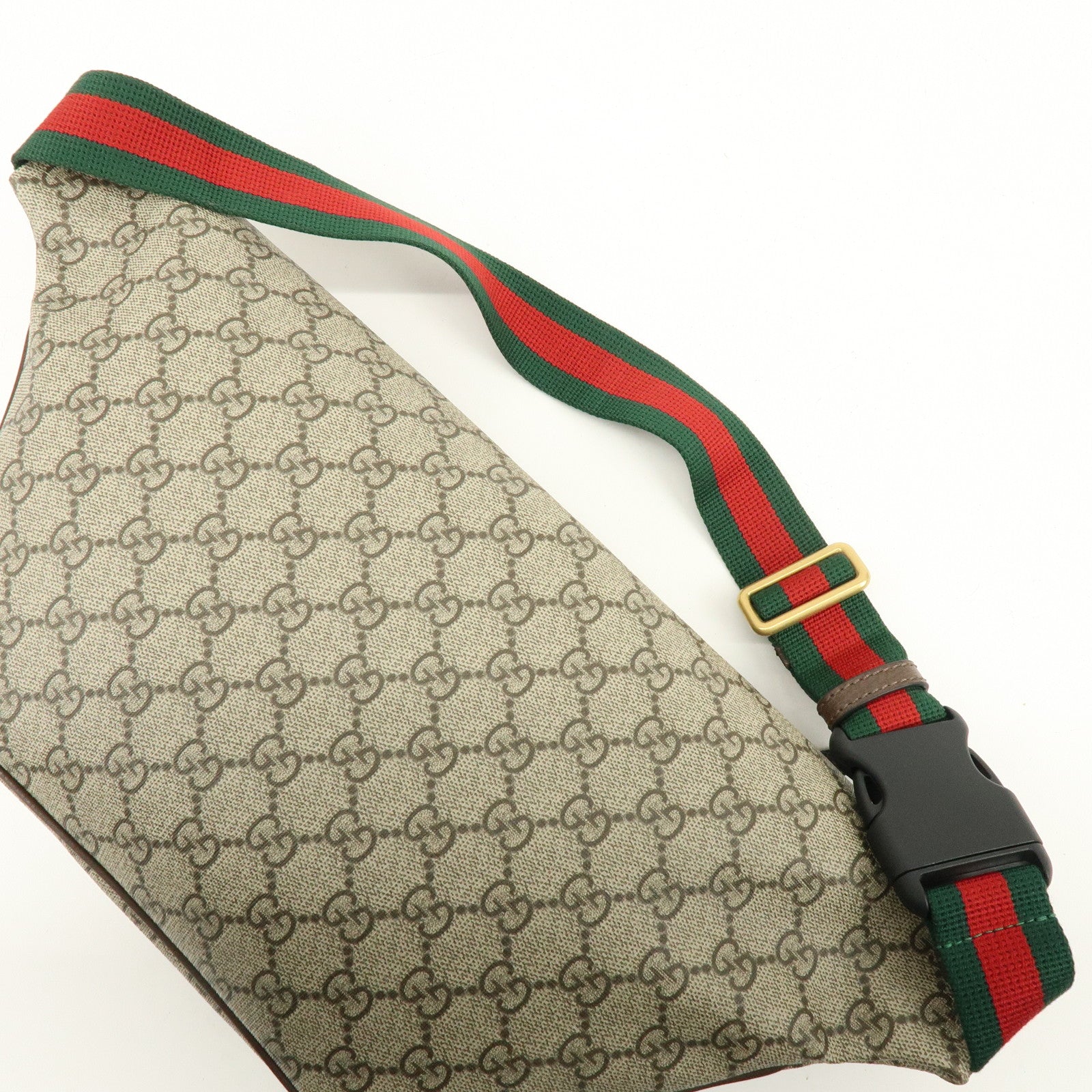 GUCCI Sherry GG Supreme Canvas Leather Waist Bag Gray Brown 529711