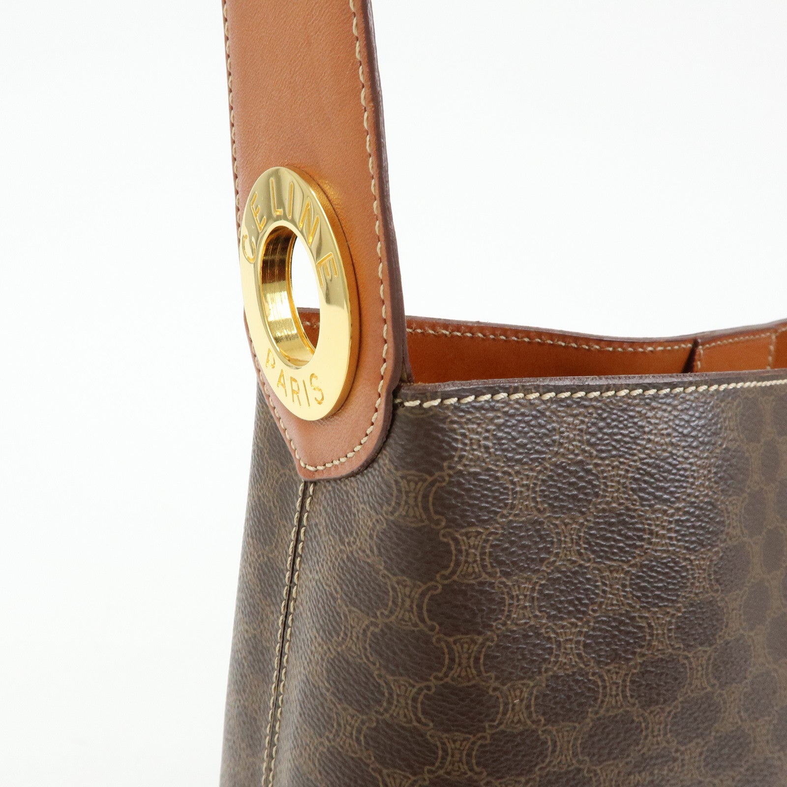 CELINE Macadam PVC Canvas Leather Shoulder Bag Brown