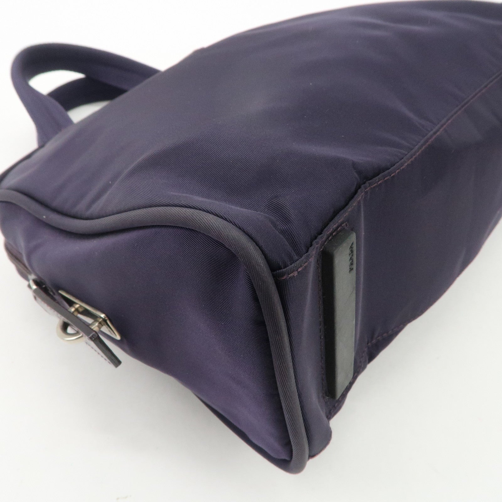 PRADA Triangle Logo Leather Nylon Hand Bag Purple B8495