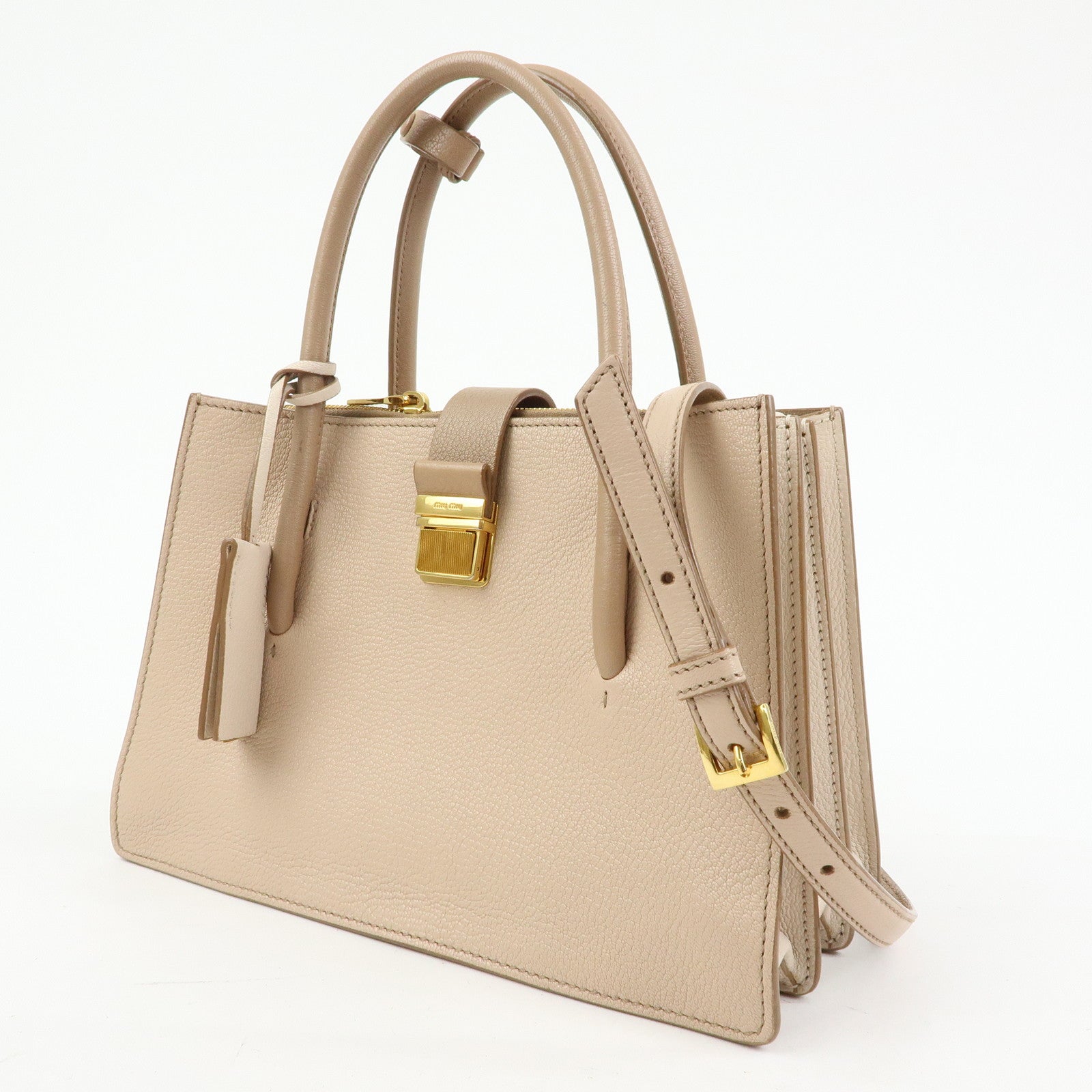 MIU MIU Madras Leather 2Way Bag Hand Bag Shoulder Bag Beige