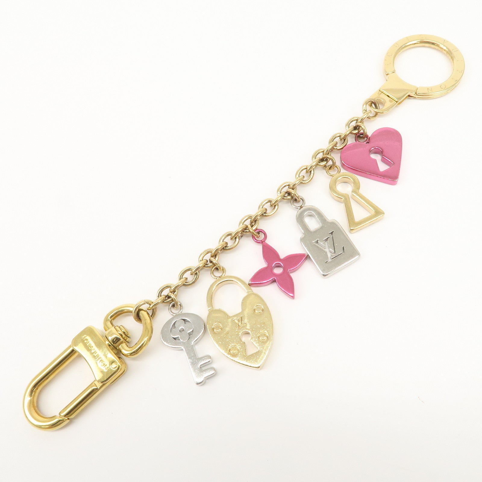Louis Vuitton Bijou Sac Chenne Love Lock Key Charm Gold Pink M67437 Used