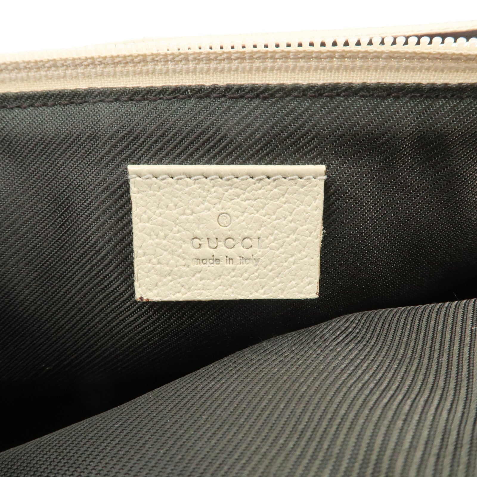 GUCCI Boat Bag GG Canvas Leather Hand Bag Pouch Brown Ivory 07198