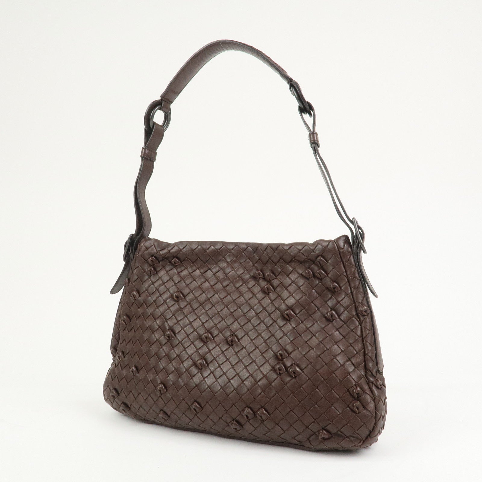 BOTTEGA VENETA Intrecciato Leather Shoulder Bag Brown 133507