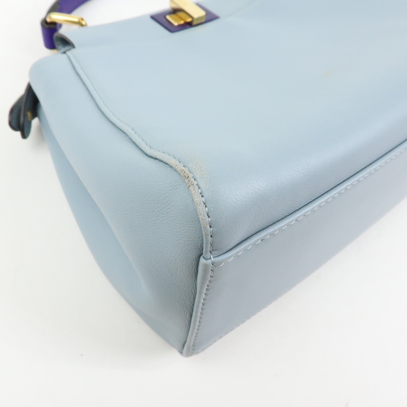 FENDI Peekaboo Mini Leather 2Way Shoulder Bag Hand Bag Blue 8BN244