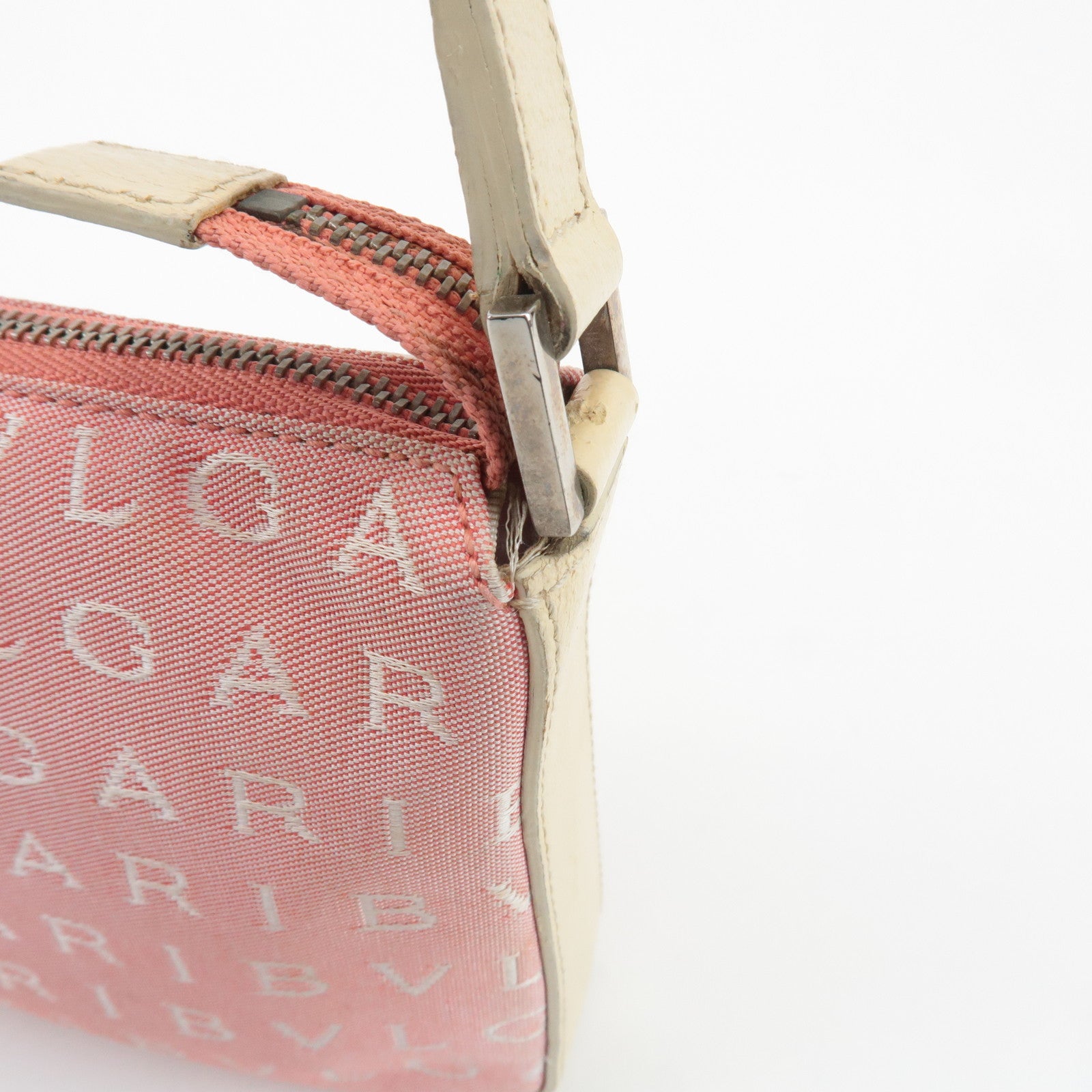 BVLGARI Logo Mania Leather Canvas Shoulder Bag Hand Bag Pink Used