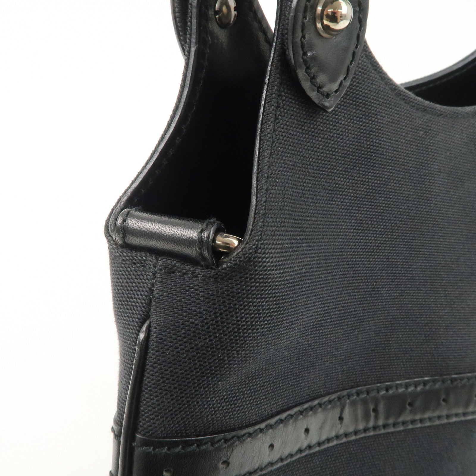 GUCCI Interlocking G Canvas Leather Hand Shoulder Bag Black 114875 Used