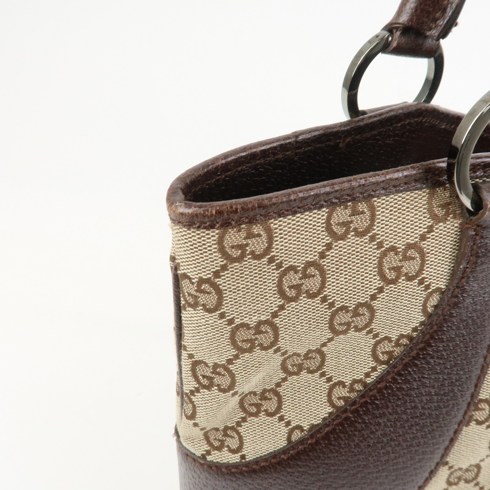 GUCCI GG Monogram Canvas Leather Tote Bag Shoulder Bag Brown 113016