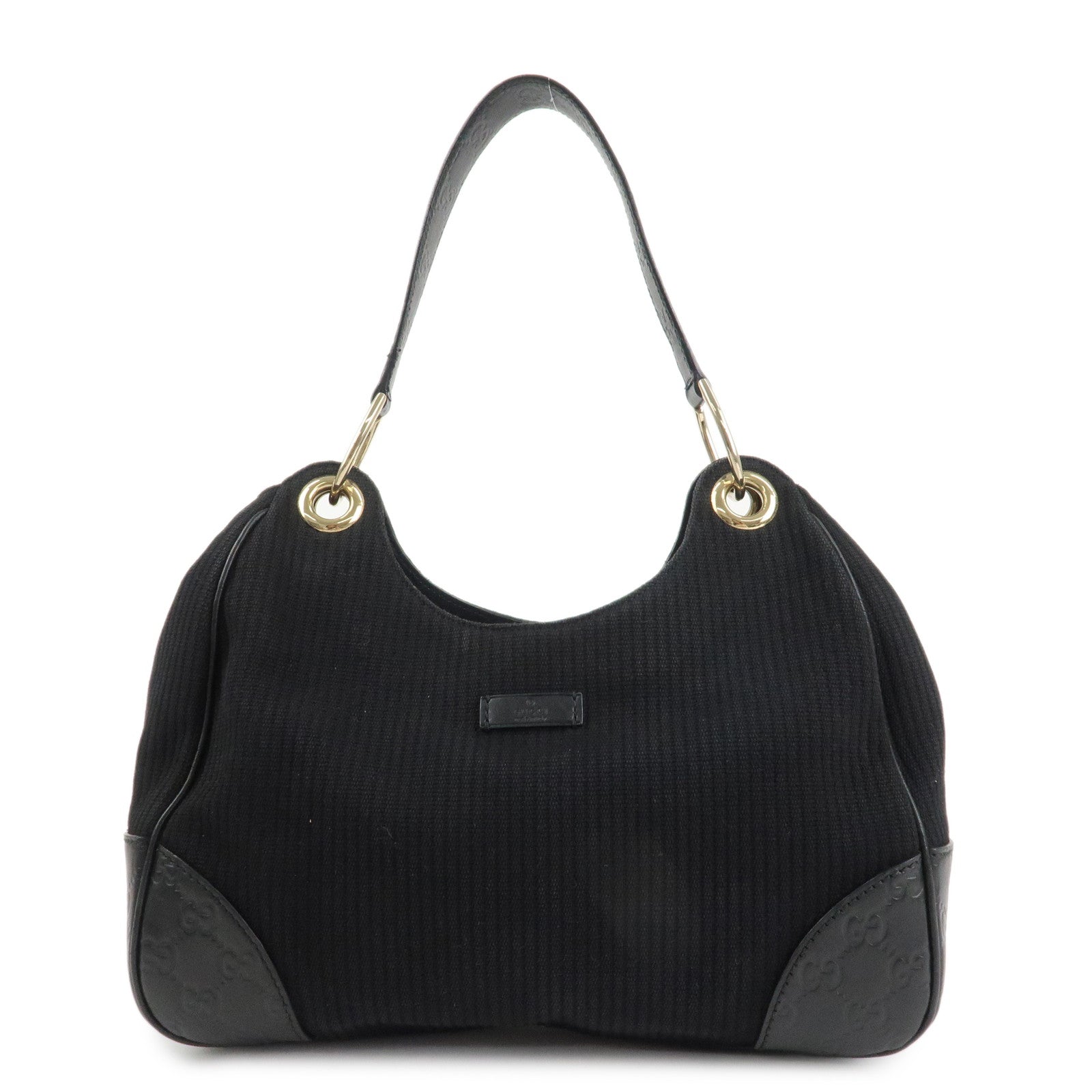 GUCCI Guccissima Leather Canvas Shoulder Bag Hand Bag Black 257265 Used