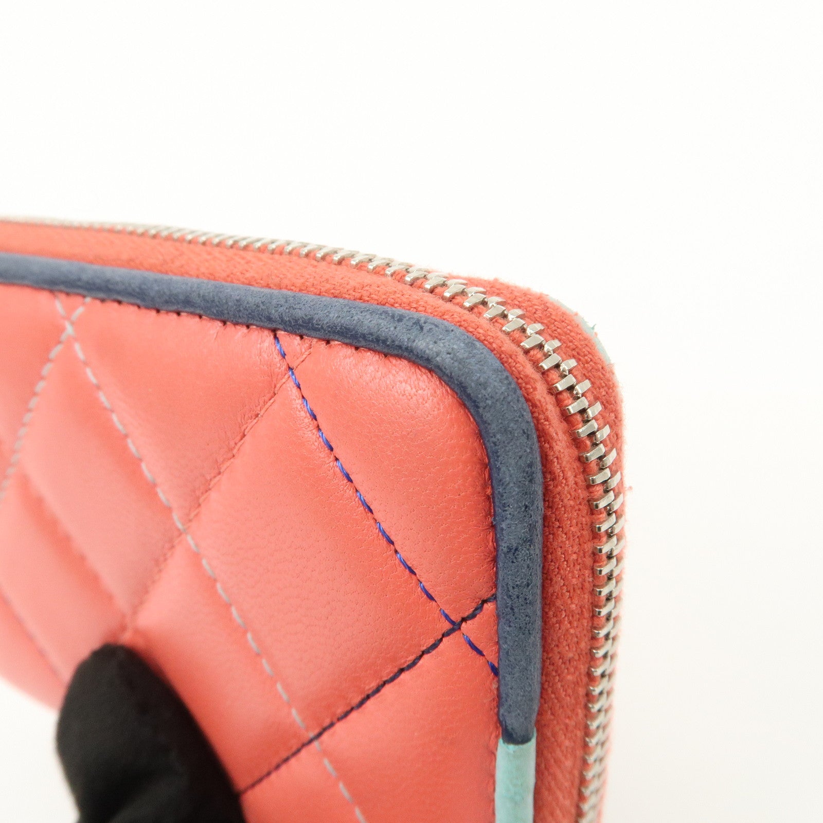 CHANEL Matelasse Lamb Skin Coin Case Coin Purse Pink Blue