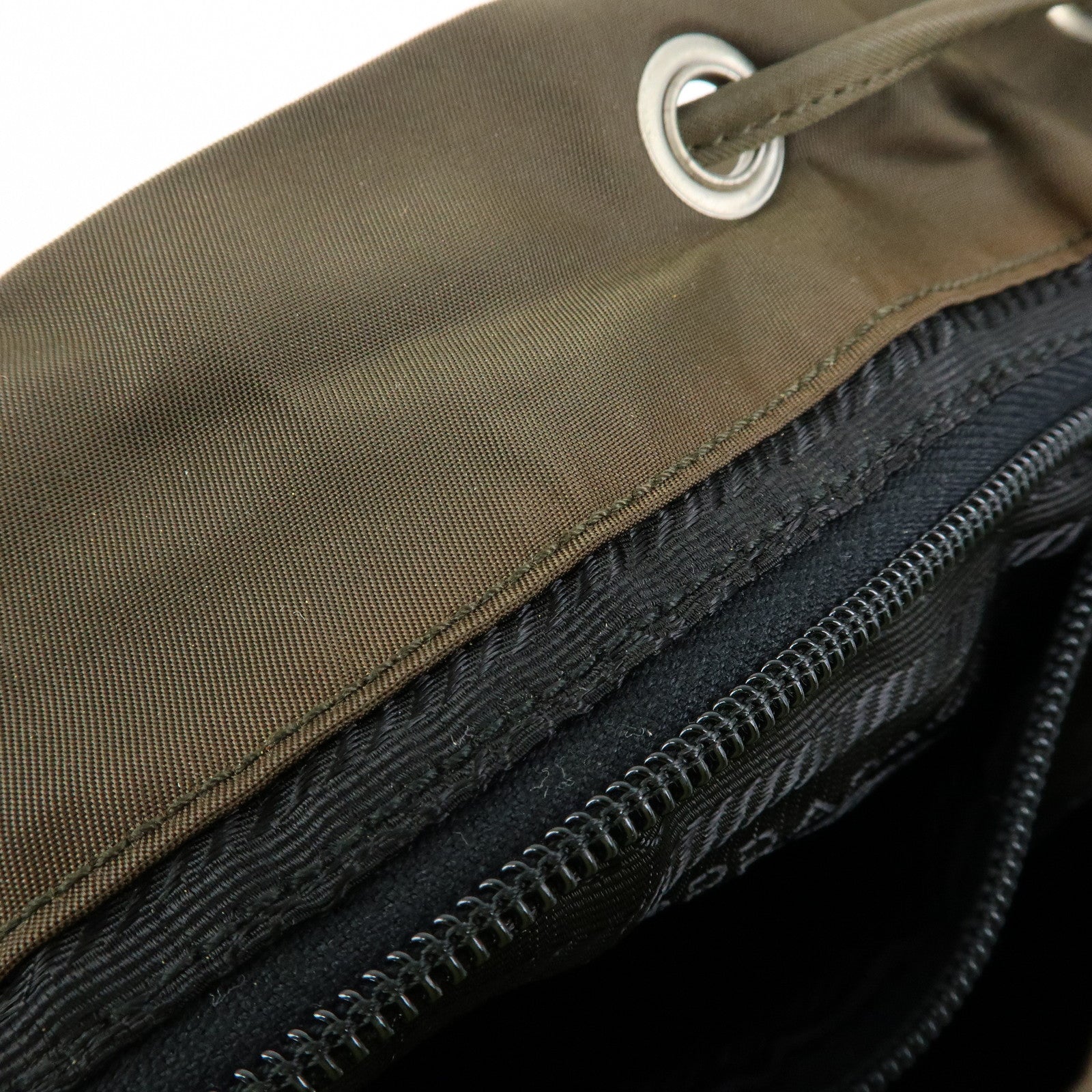 PRADA Triangle Logo Nylon Leather Backpack Rucksack Khaki B6677