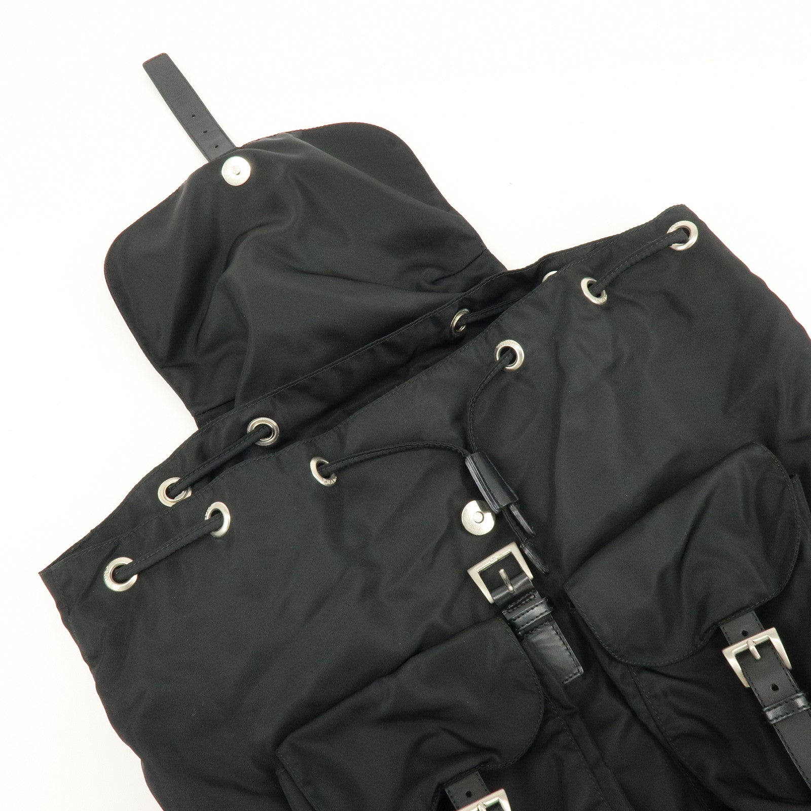 PRADA Logo Nylon Leather Back Pack Ruck Sack NERO Black 1BZ677