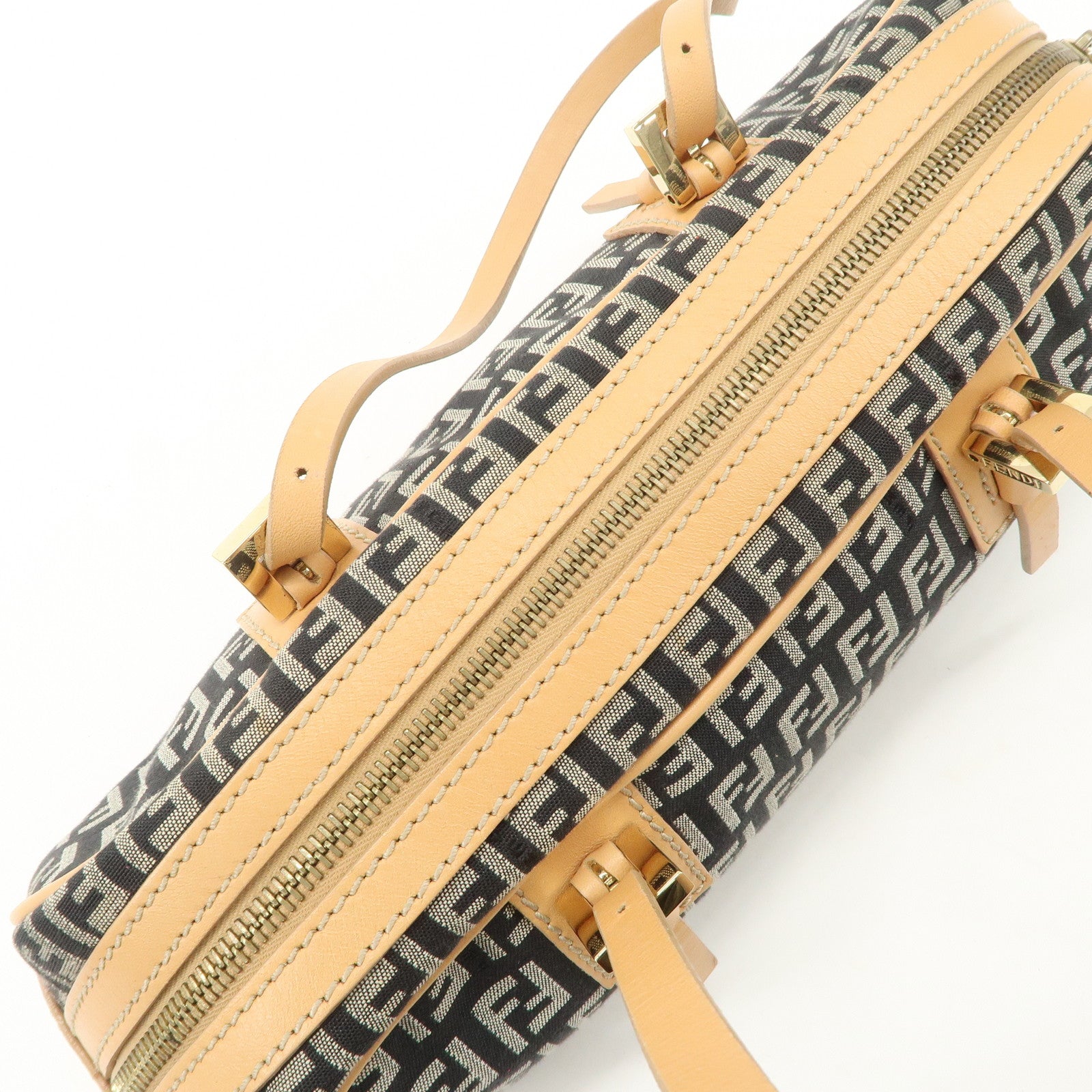 FENDI Zucchino Canvas Leather Mini Boston Bag Hand Bag Black 8BL007