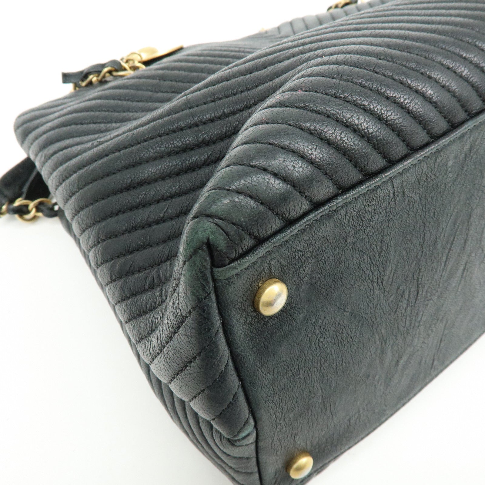 CHANEL Chevron Calf Leather Shoulder Bag Tote Bag Black