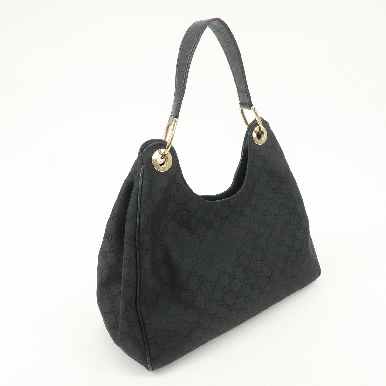 GUCCI GG Nylon Leather Shoulder Bag Hand Bag Black 257268