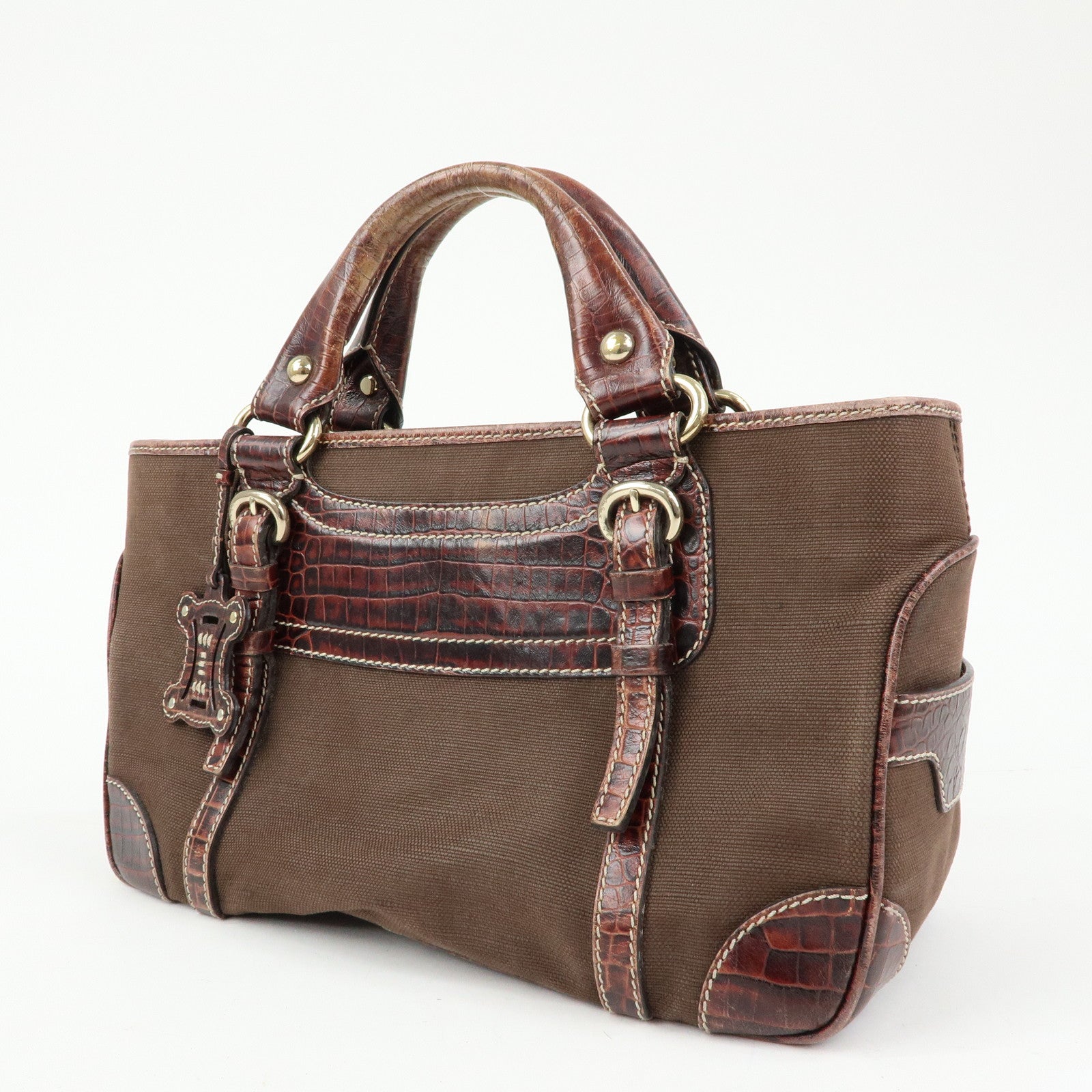 CELINE Macadam Boogie Bag Canvas Leather Hand Bag Brown