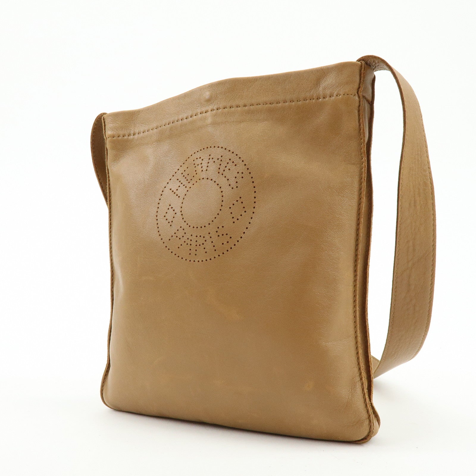 HERMES Leather Clou de Selle Shoulder Bag Crossbody Bag Brown