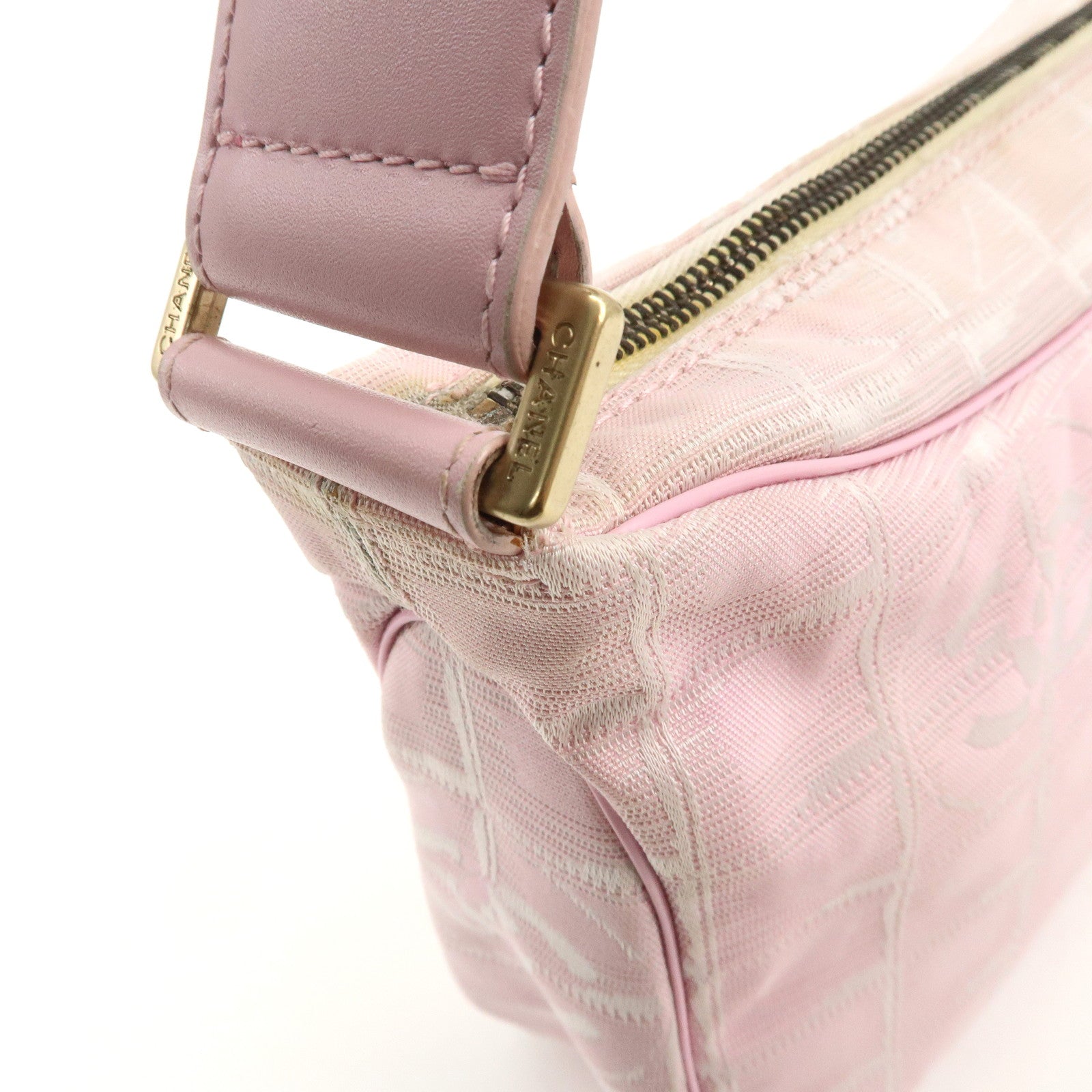 CHANEL New Travel Line Nylon Leather Shoulder Bag Hand Bag Pink Used