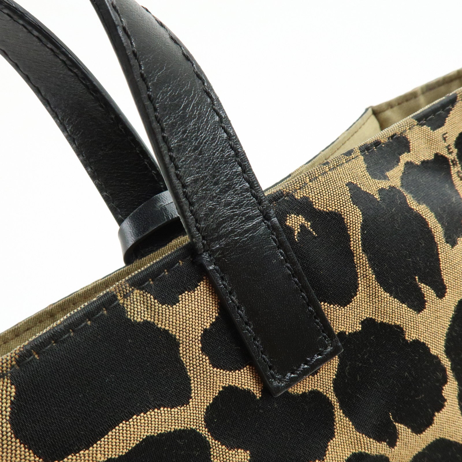 FENDI Canvas Leather Tote Bag Hand Bag Leopard Brown Black 8BH173