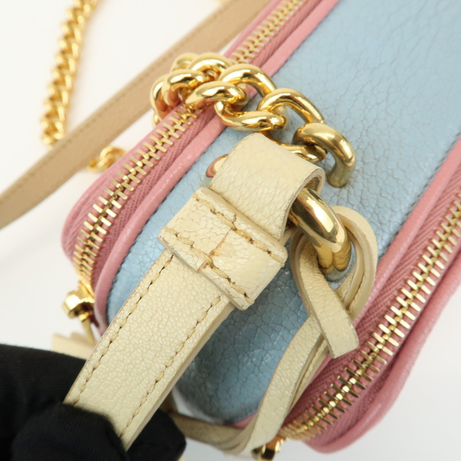 MIU MIU Camera Bag Chain Shoulder Bag Pink Light Blue