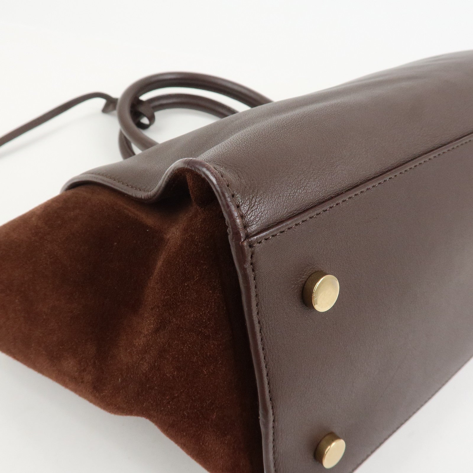SAINT LAURENT Downtown Cabas Leather Suede 2WAY Bag Hand Bag Brown