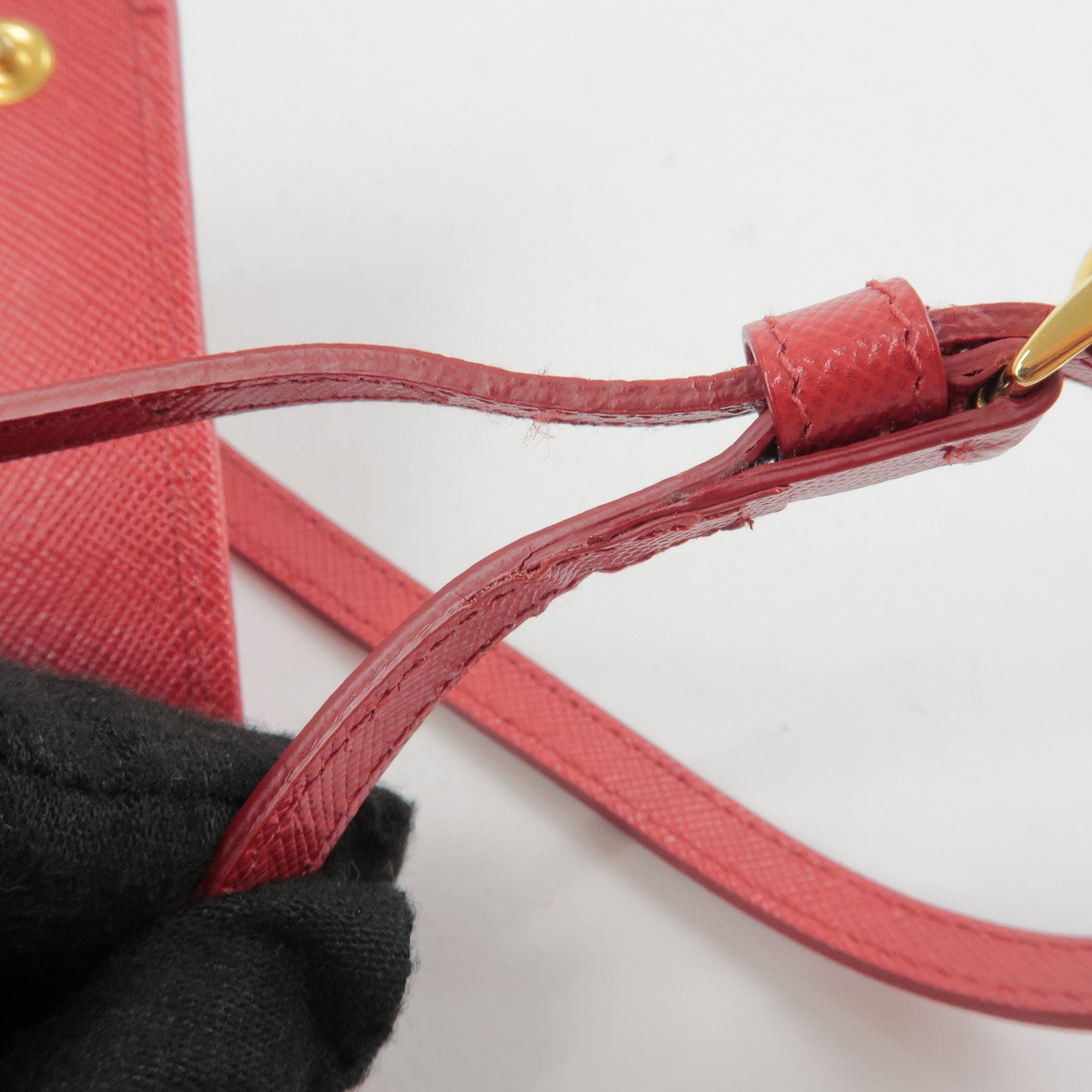 PRADA Saffiano Leather Shoulder Bag Crossbody Bag Red 1M1361