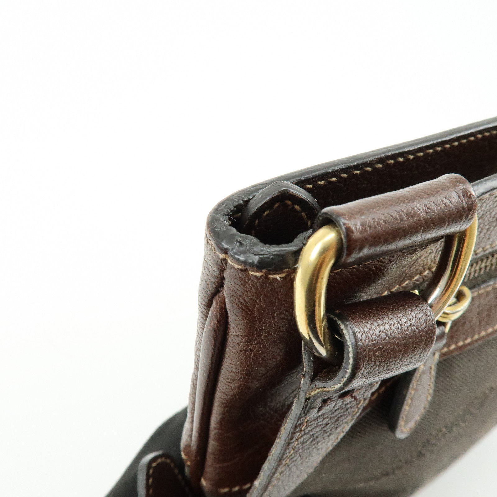 PRADA Logo Jacquard Leather Shoulder Bag Crossbody Bag Brown