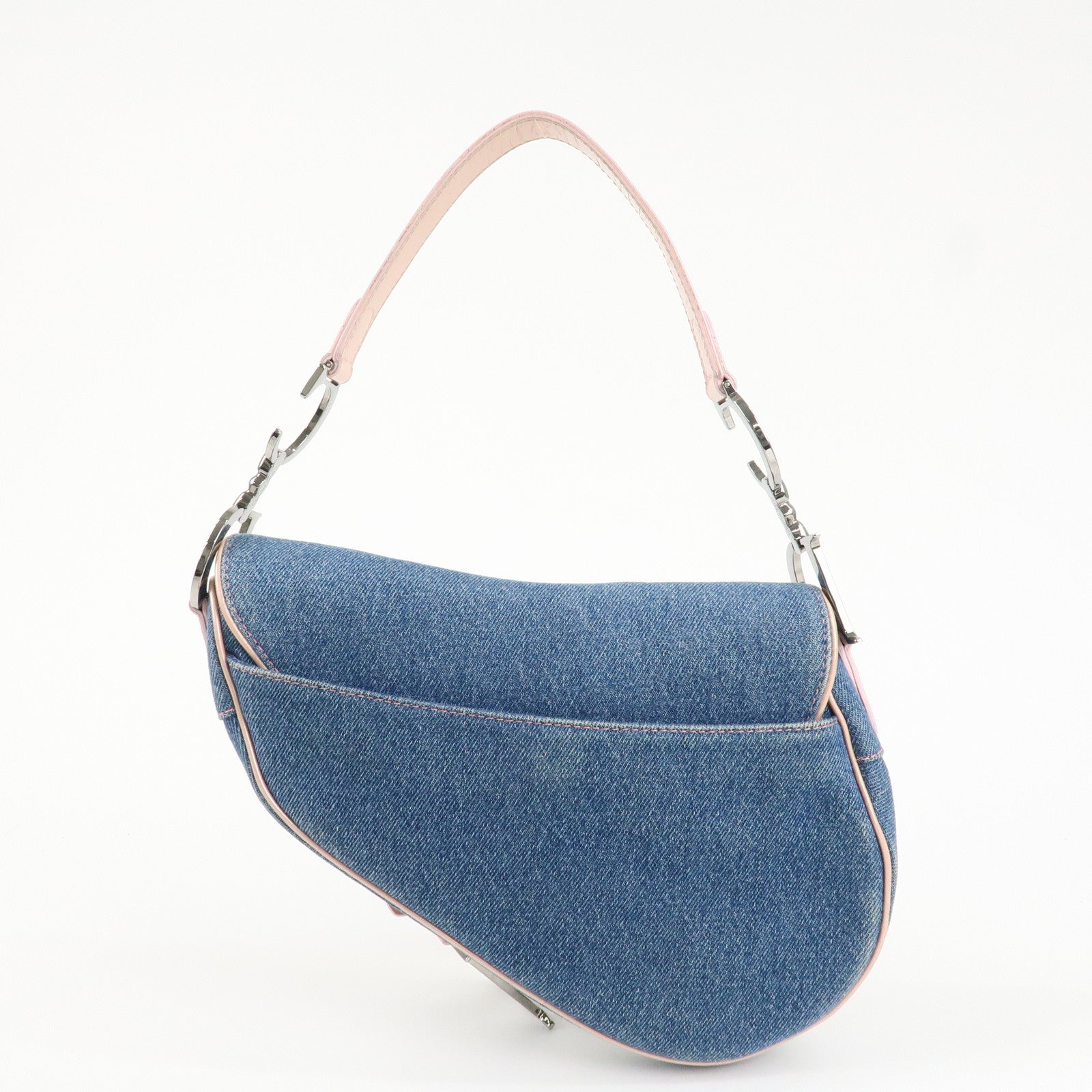 Christian Dior Saddle Bag Denim Patent Leather Shoulder Bag Blue Used