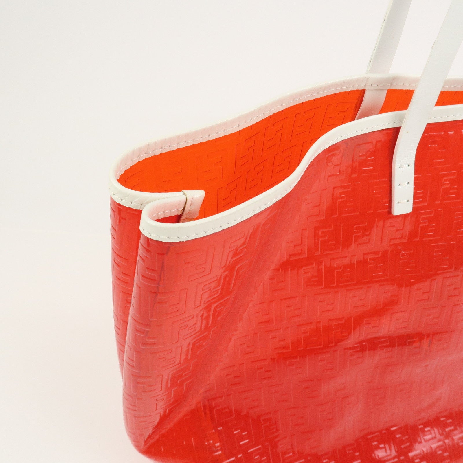 FENDI Zucchino Plastic Leather Tote Bag Shoulder Bag Orange 8BH005