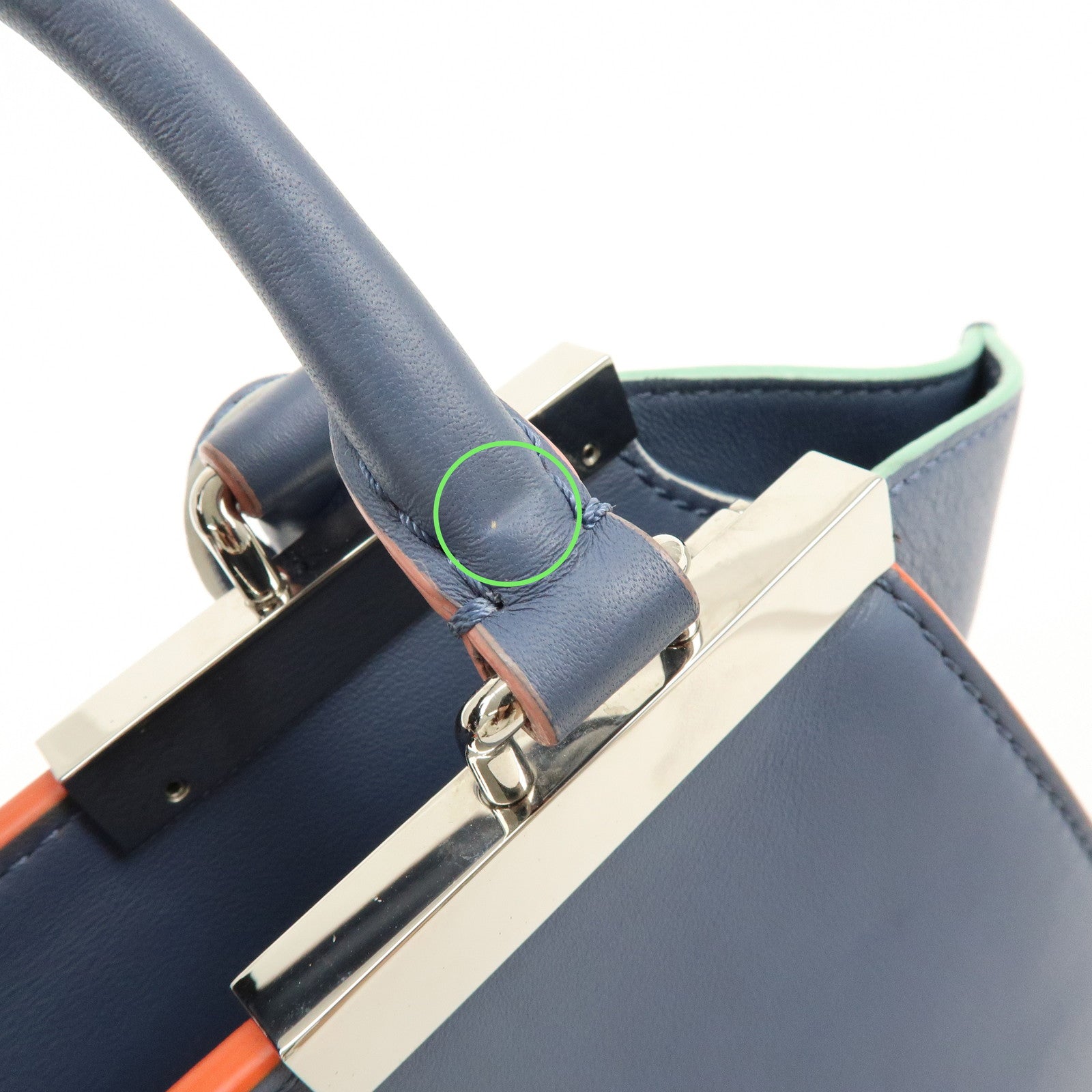 FENDI 3Jours Leather 2Way Bag Hand Bag Shoulder Bag Blue 8BH333