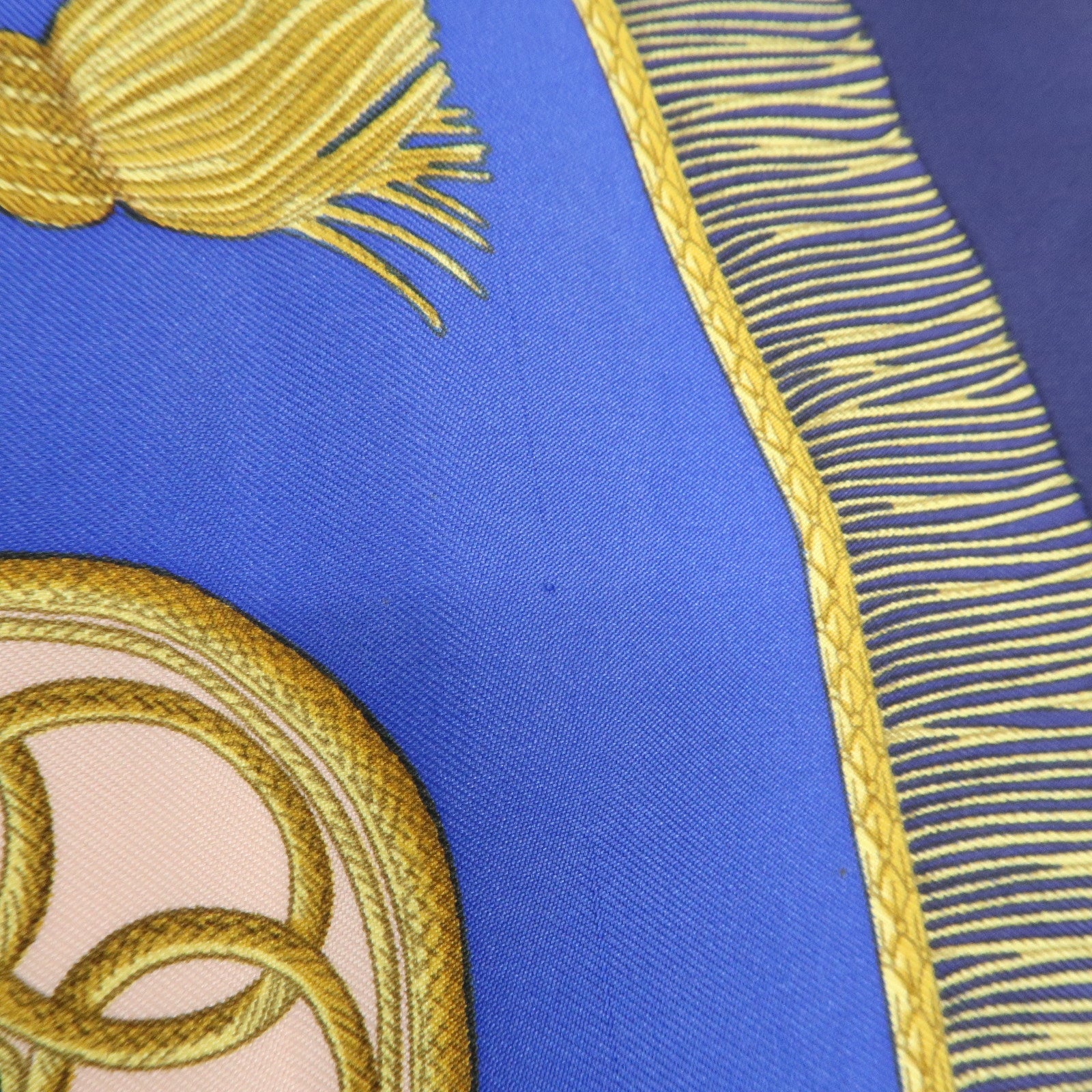HERMES Carre 90 Silk 100% Paste et Bavalerie Scarf Blue Gold