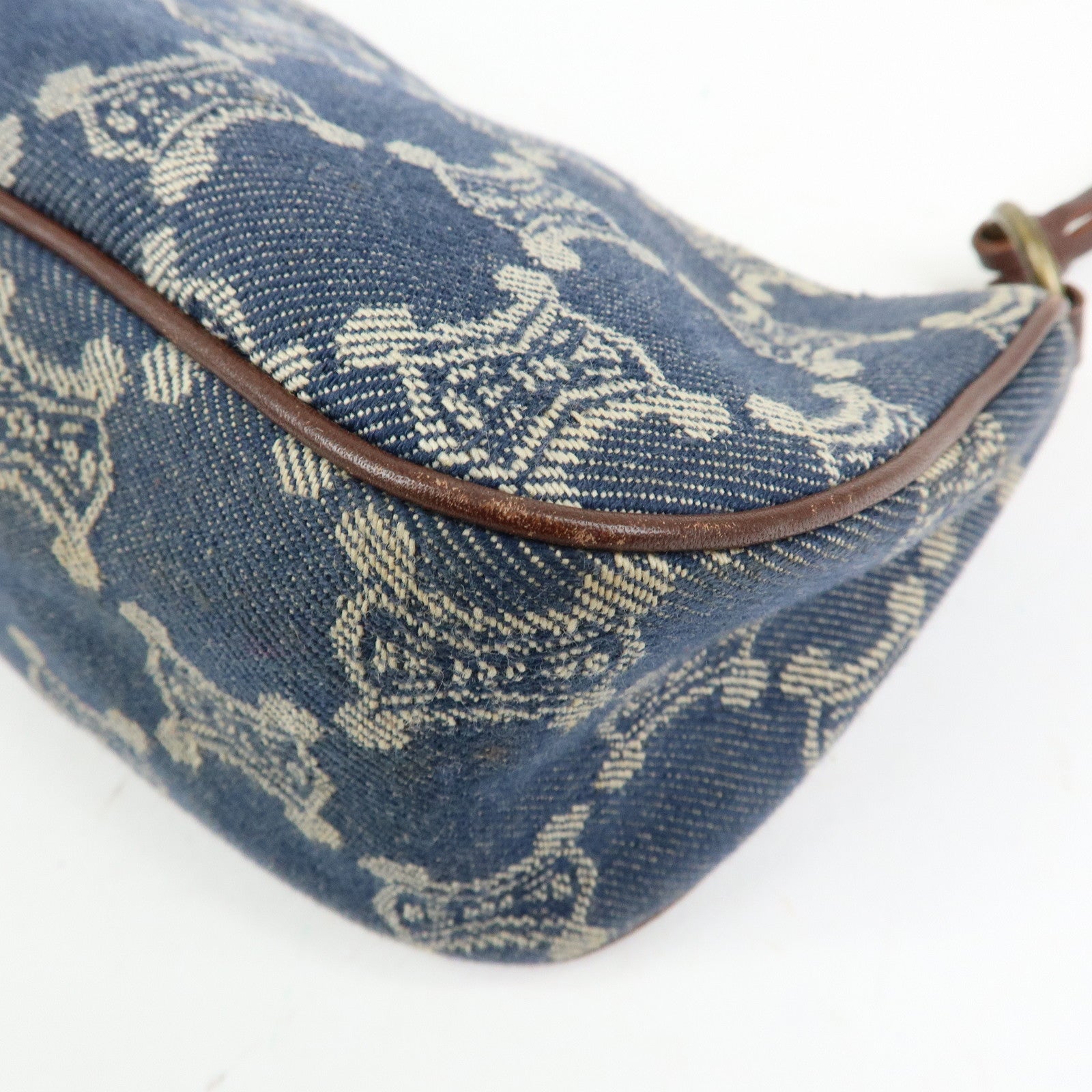 CELINE Macadam Denim Leather Shoulder Hand Bag Indigo Blue Brown
