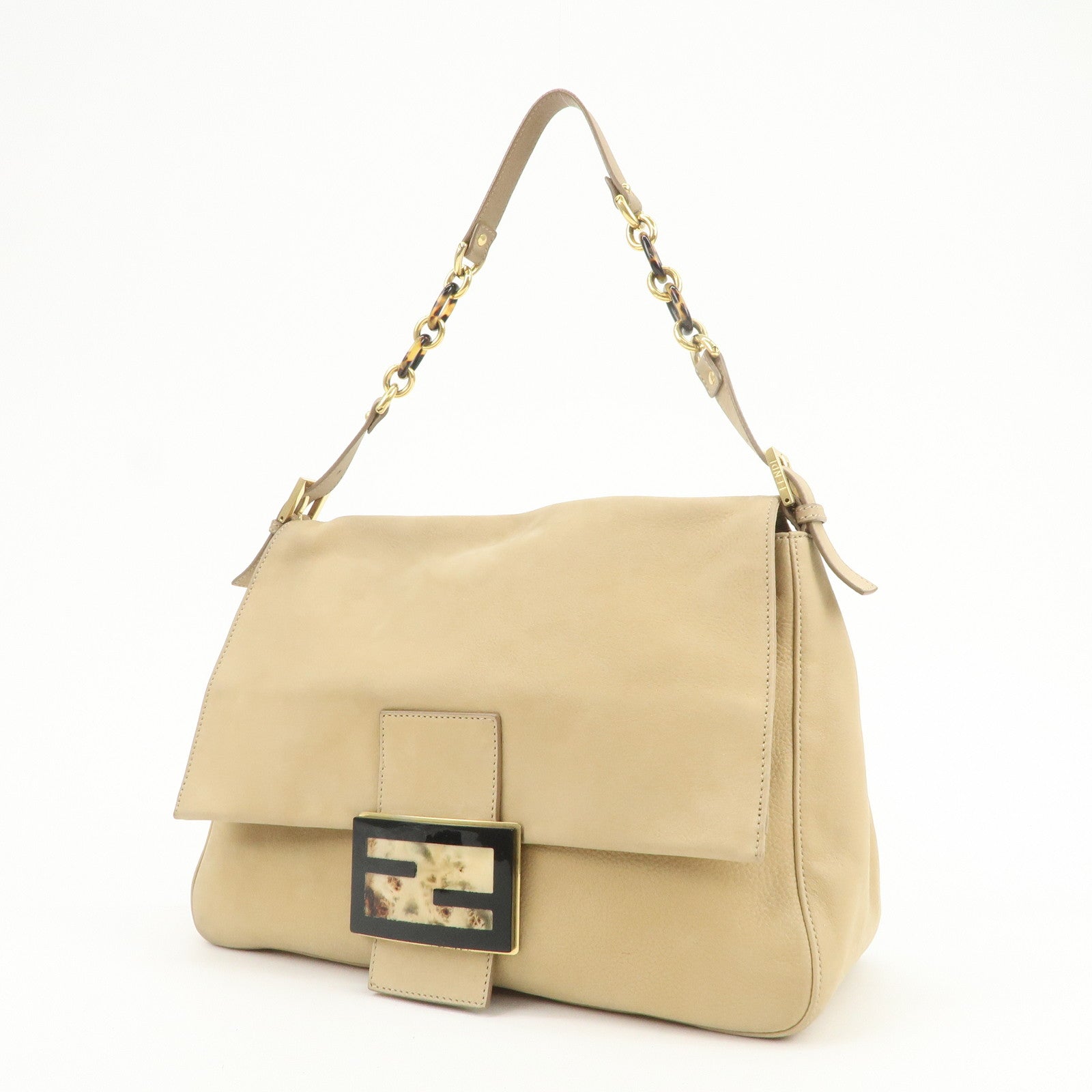 FENDI Big Mamma Baguette Leather Shoulder Bag Beige 8BR638