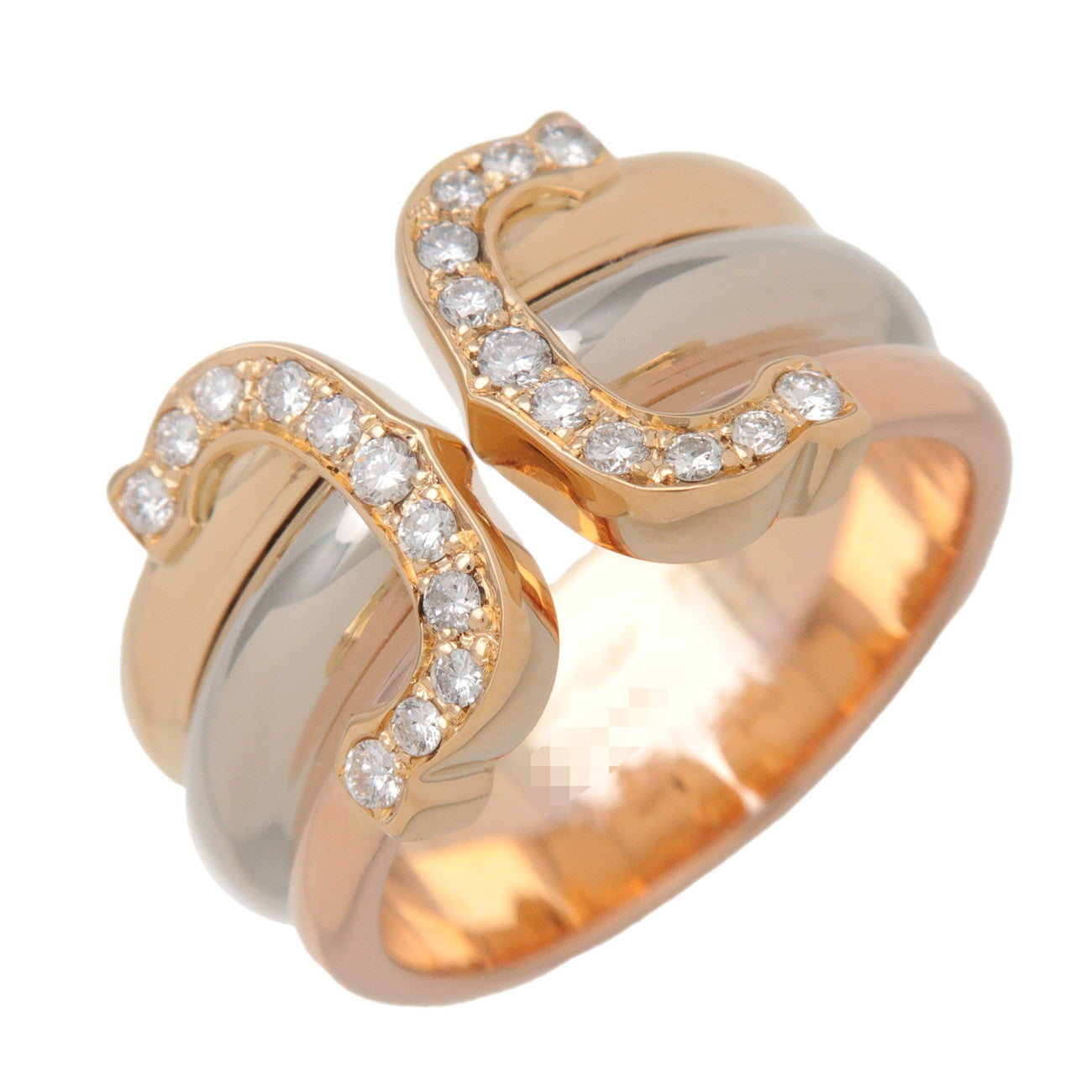 Cartier 2C 3Color Diamond Ring LM K18 750YG/WG/PG Gold #49 US5